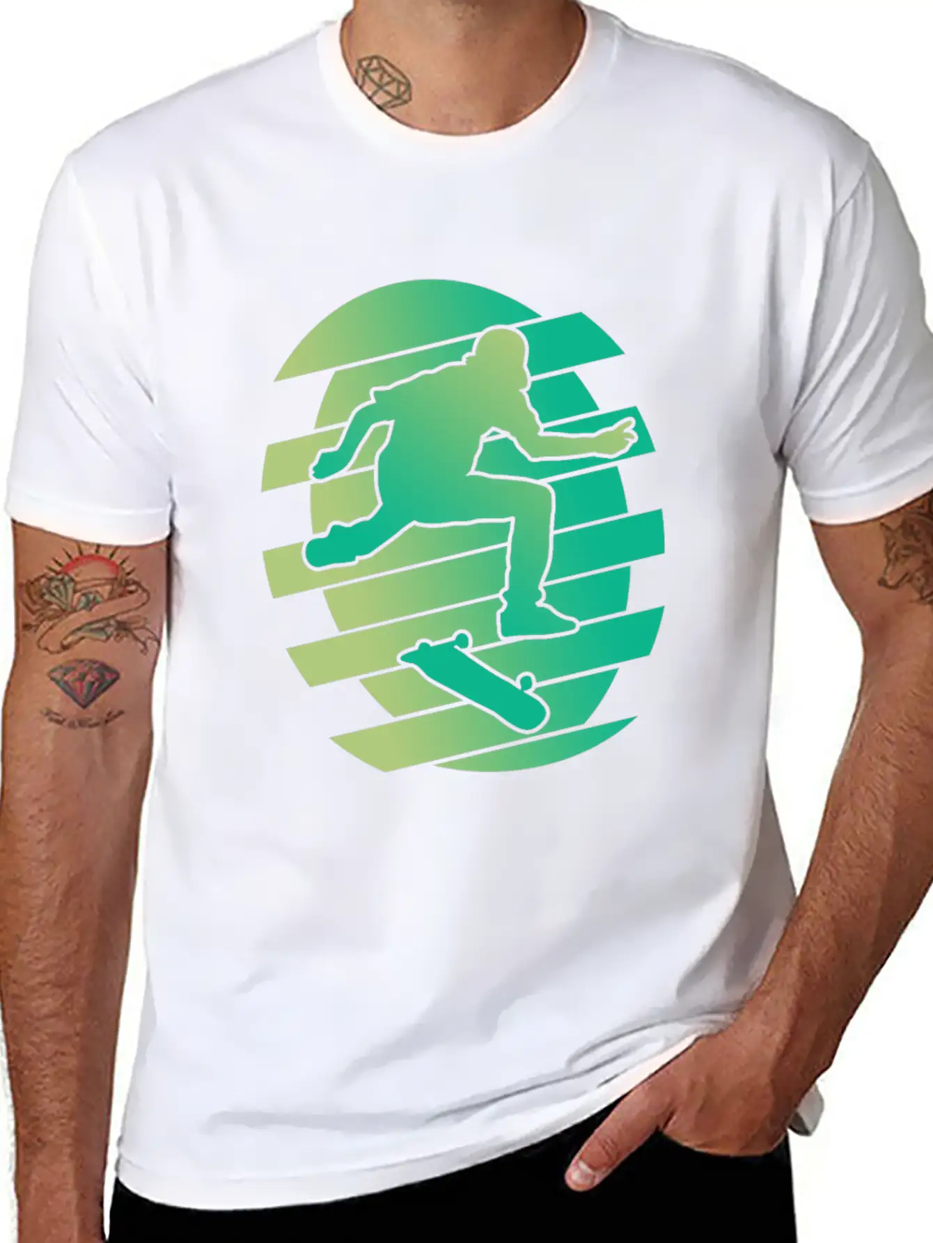 Skate Skater Skateboard Skating Green Stylish Everyday T-Shirt – Unisex Basic Cotton Tee