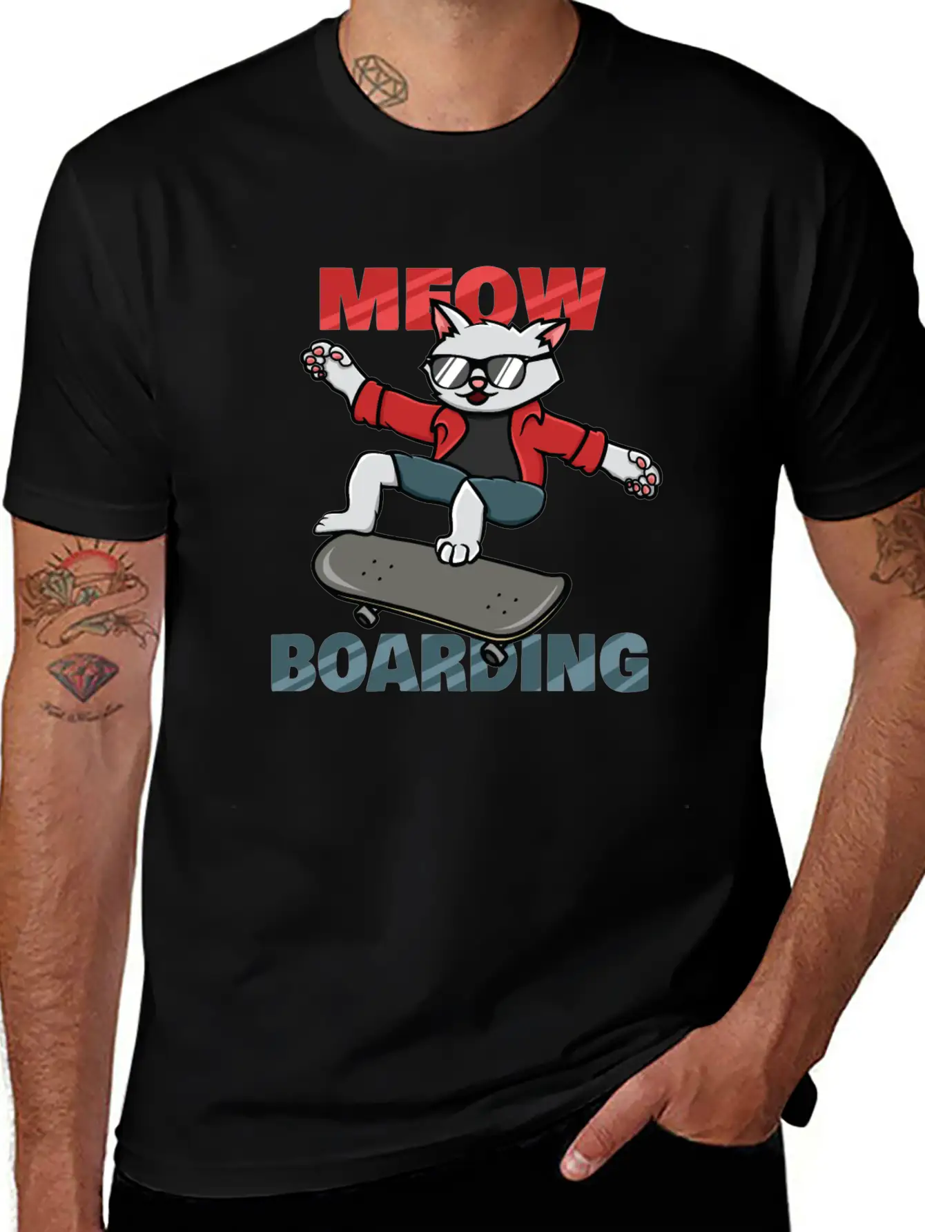 Skater Cat Unisex Short Sleeve Soft Cotton T-Shirt – Casual Everyday Wear