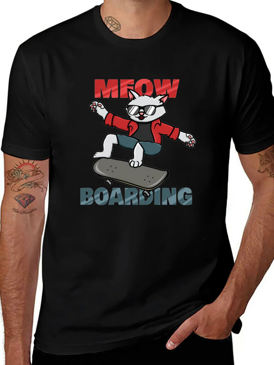 Skater Cat Unisex Short Sleeve Soft Cotton T-Shirt – Casual Everyday Wear