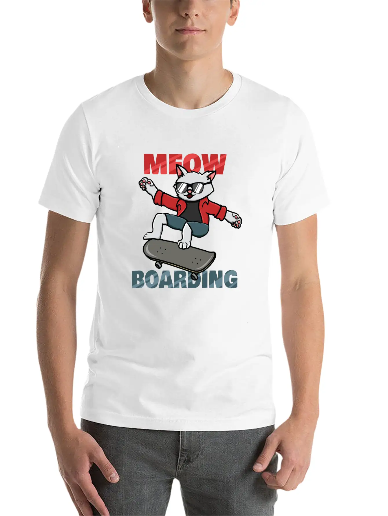 Skater Cat Unisex Short Sleeve Soft Cotton T-Shirt – Casual Everyday Wear
