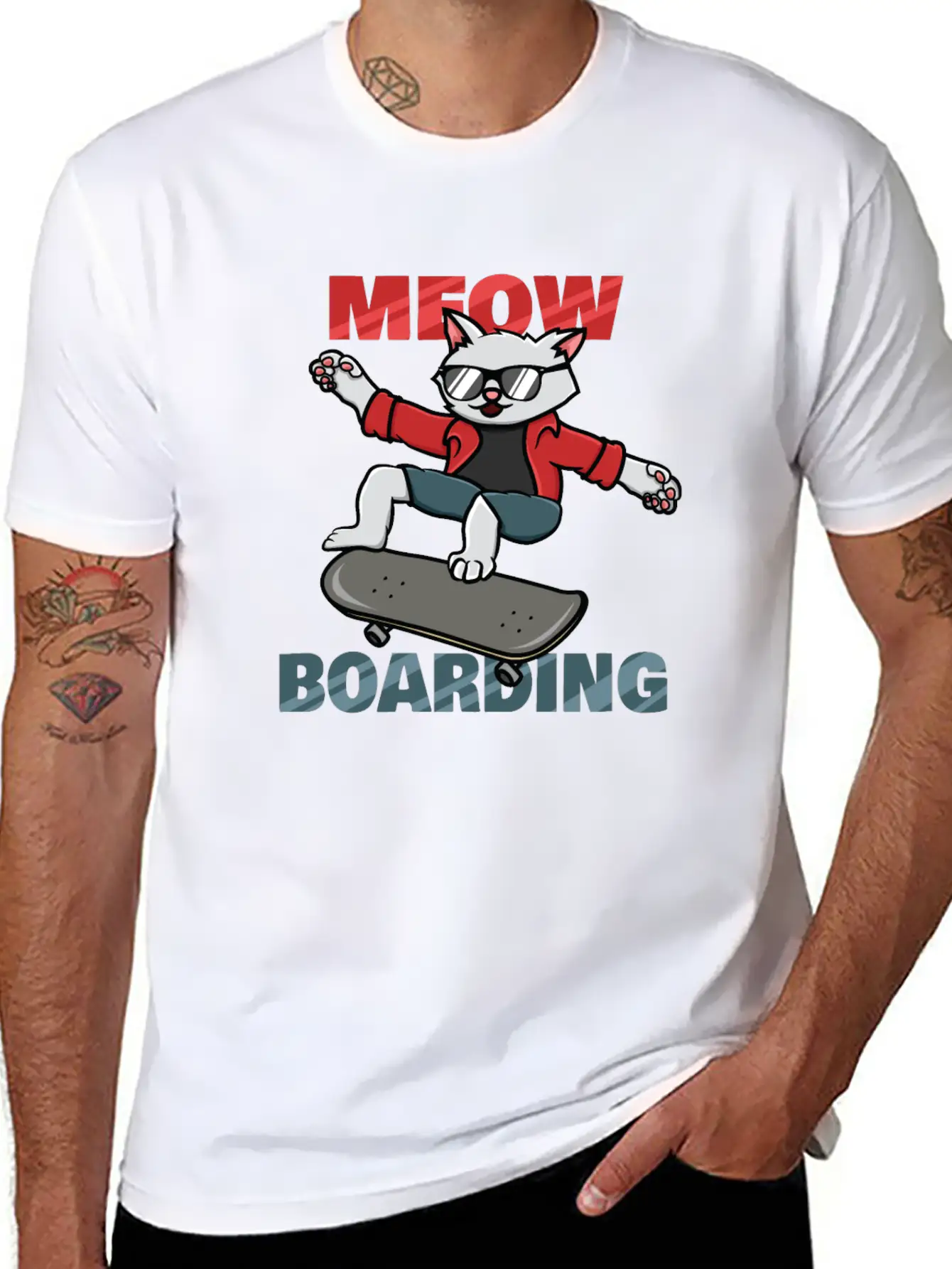 Skater Cat Unisex Short Sleeve Soft Cotton T-Shirt – Casual Everyday Wear