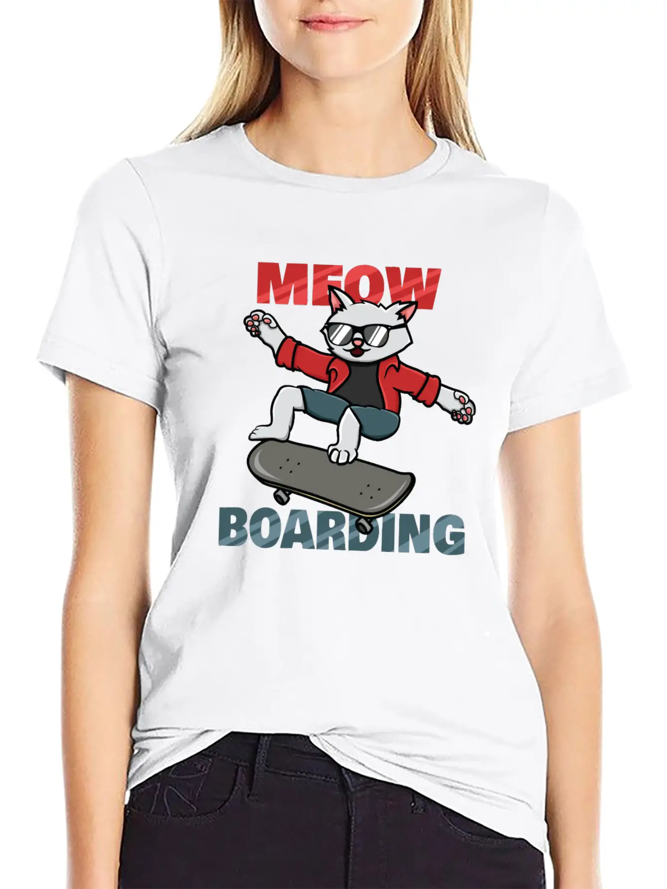 Skater Cat Unisex Short Sleeve Soft Cotton T-Shirt – Casual Everyday Wear