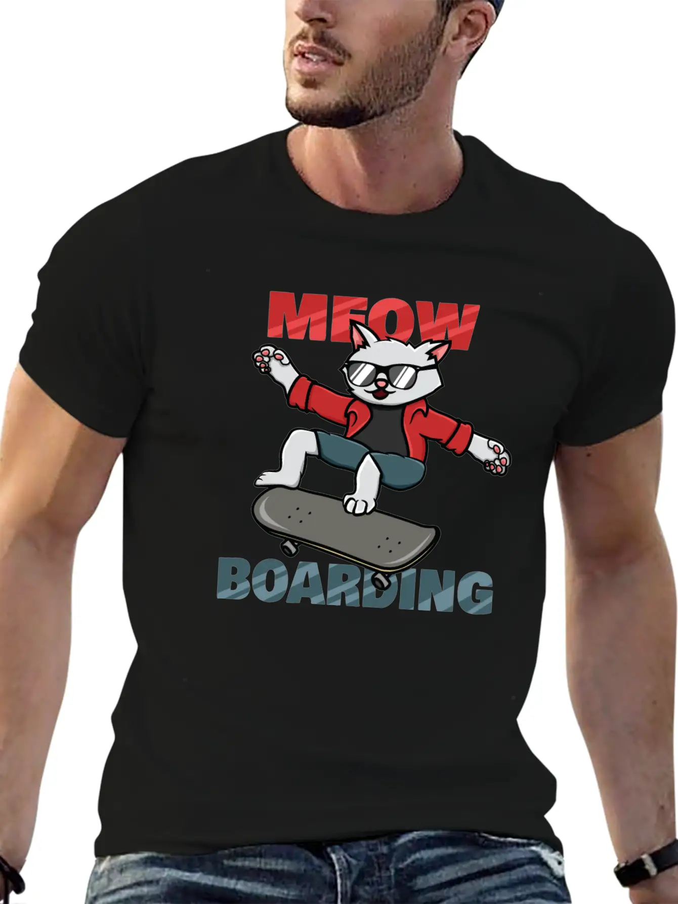 Skater Cat Unisex Short Sleeve Soft Cotton T-Shirt – Casual Everyday Wear