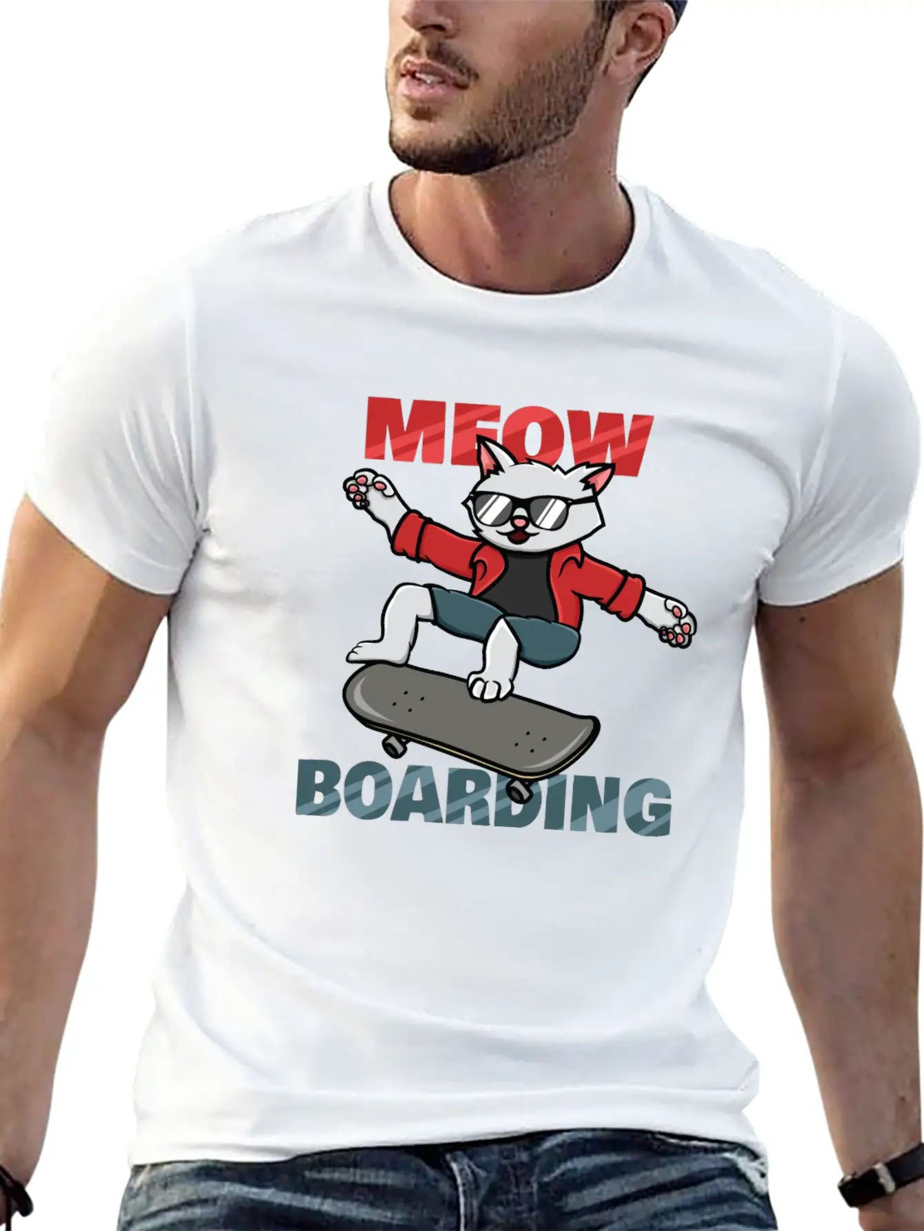 Skater Cat Unisex Short Sleeve Soft Cotton T-Shirt – Casual Everyday Wear