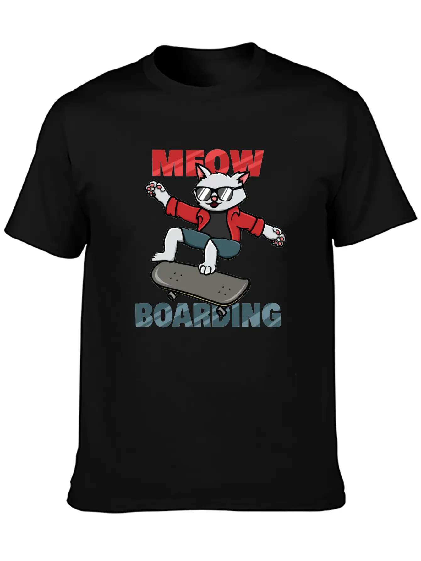 Skater Cat Unisex Short Sleeve Soft Cotton T-Shirt – Casual Everyday Wear
