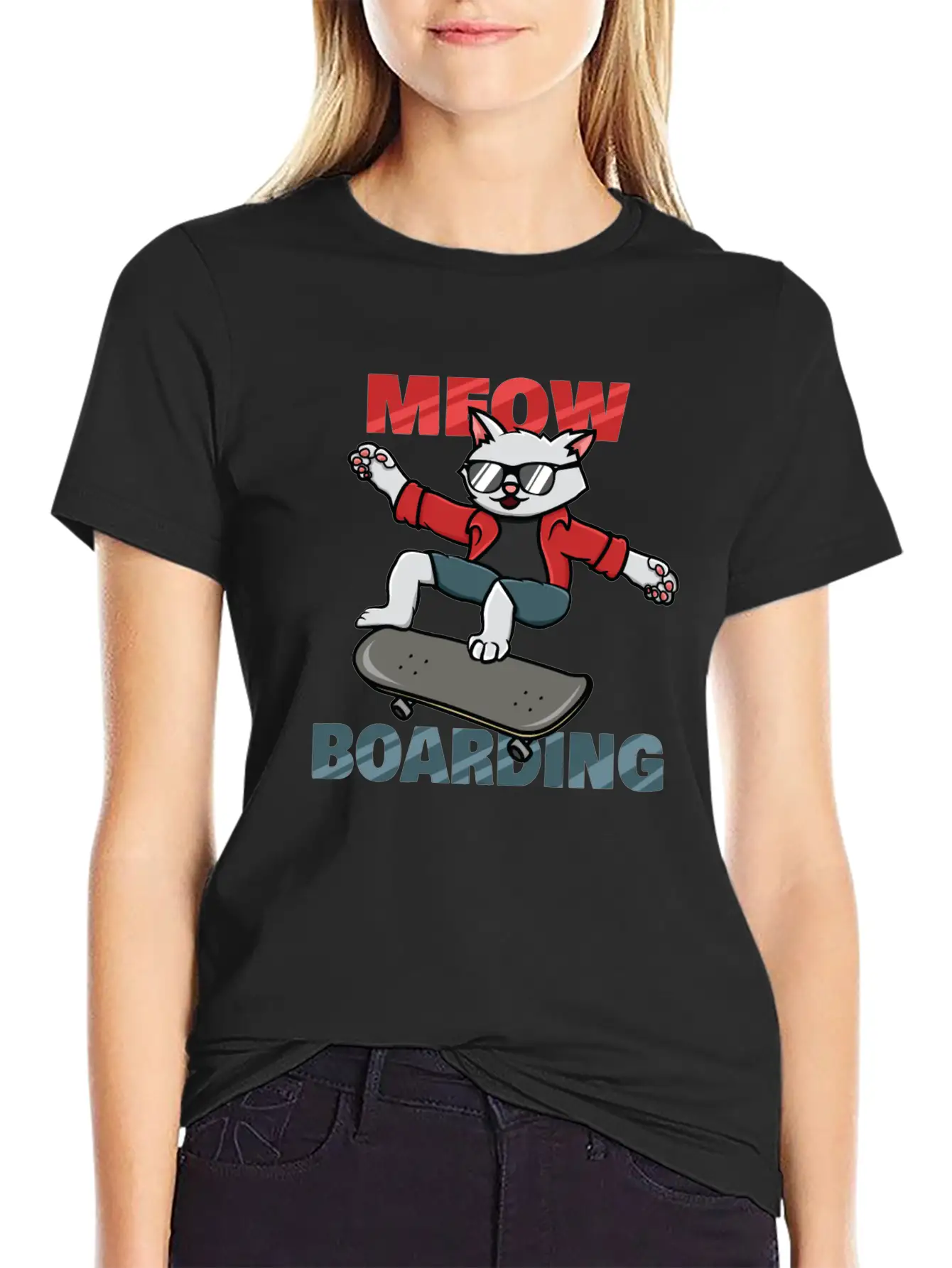 Skater Cat Unisex Short Sleeve Soft Cotton T-Shirt – Casual Everyday Wear