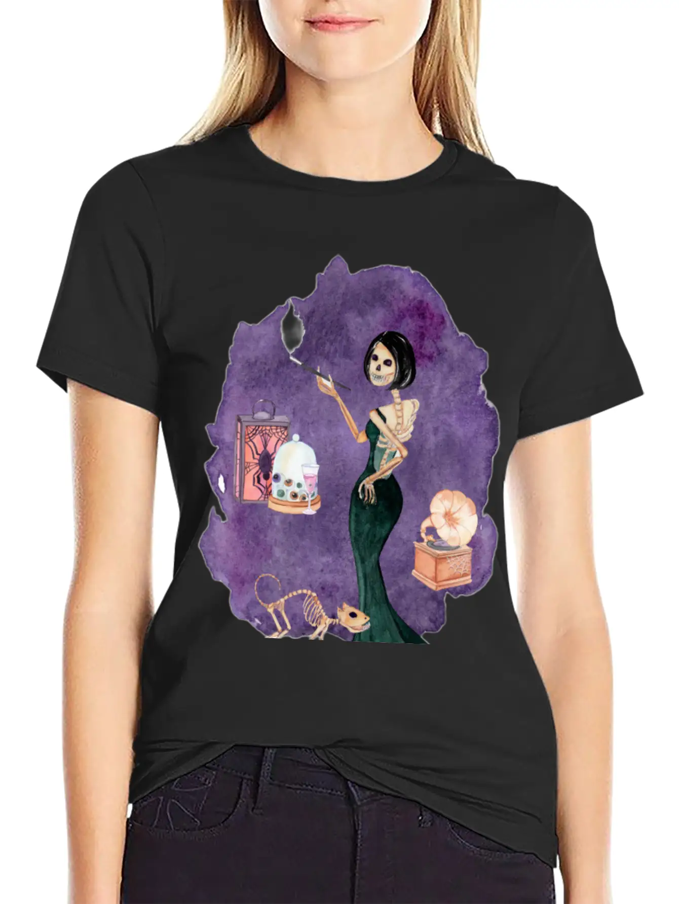 Skeleton Lady Unisex Short Sleeve Soft Cotton T-Shirt – Casual Everyday Wear
