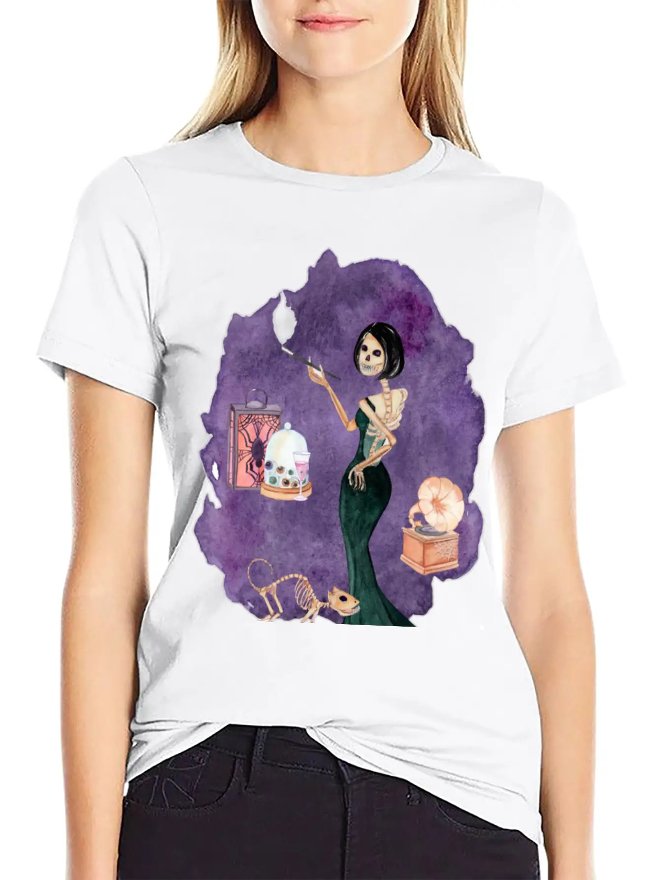 Skeleton Lady Unisex Short Sleeve Soft Cotton T-Shirt – Casual Everyday Wear