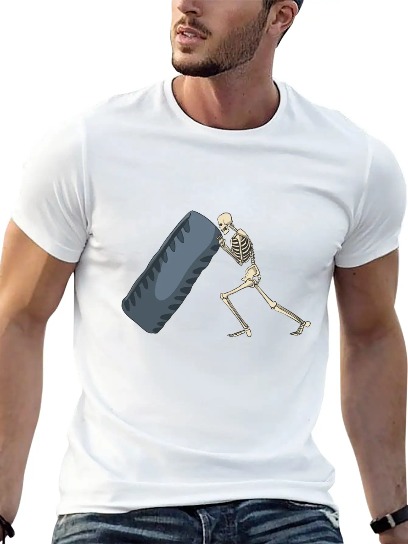 Skeleton Lifting Truck Tire For Exercise Unisex Short Sleeve Soft Cotton T-Shirt – Casual Everyday Wear