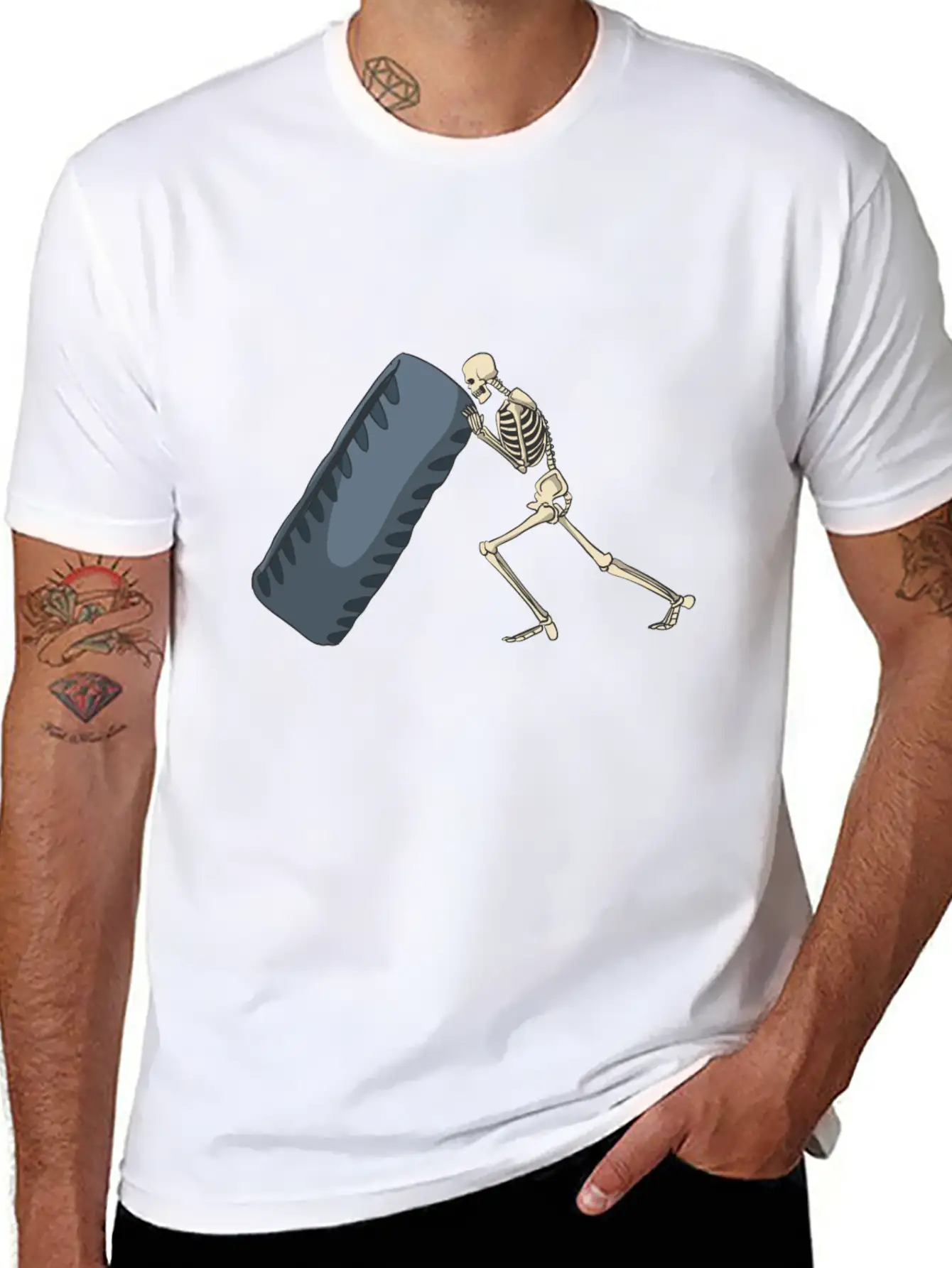 Skeleton Lifting Truck Tire For Exercise Unisex Short Sleeve Soft Cotton T-Shirt – Casual Everyday Wear