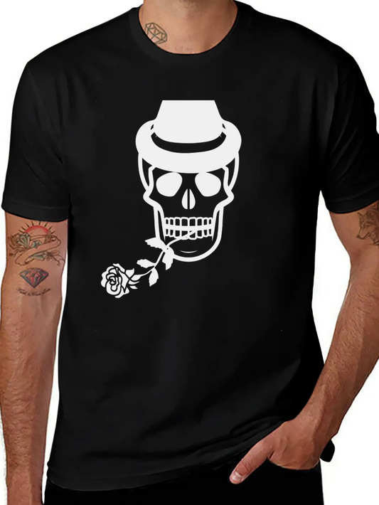Skull Head With Rose Essential Unisex Summer Tee – Soft Cotton Casual Fit