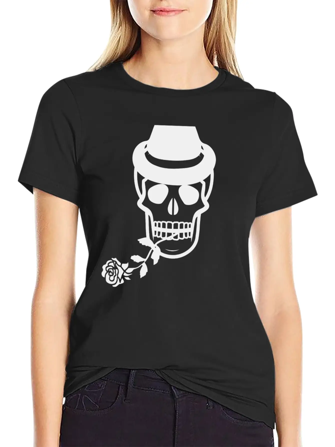 Skull Head With Rose Essential Unisex Summer Tee – Soft Cotton Casual Fit