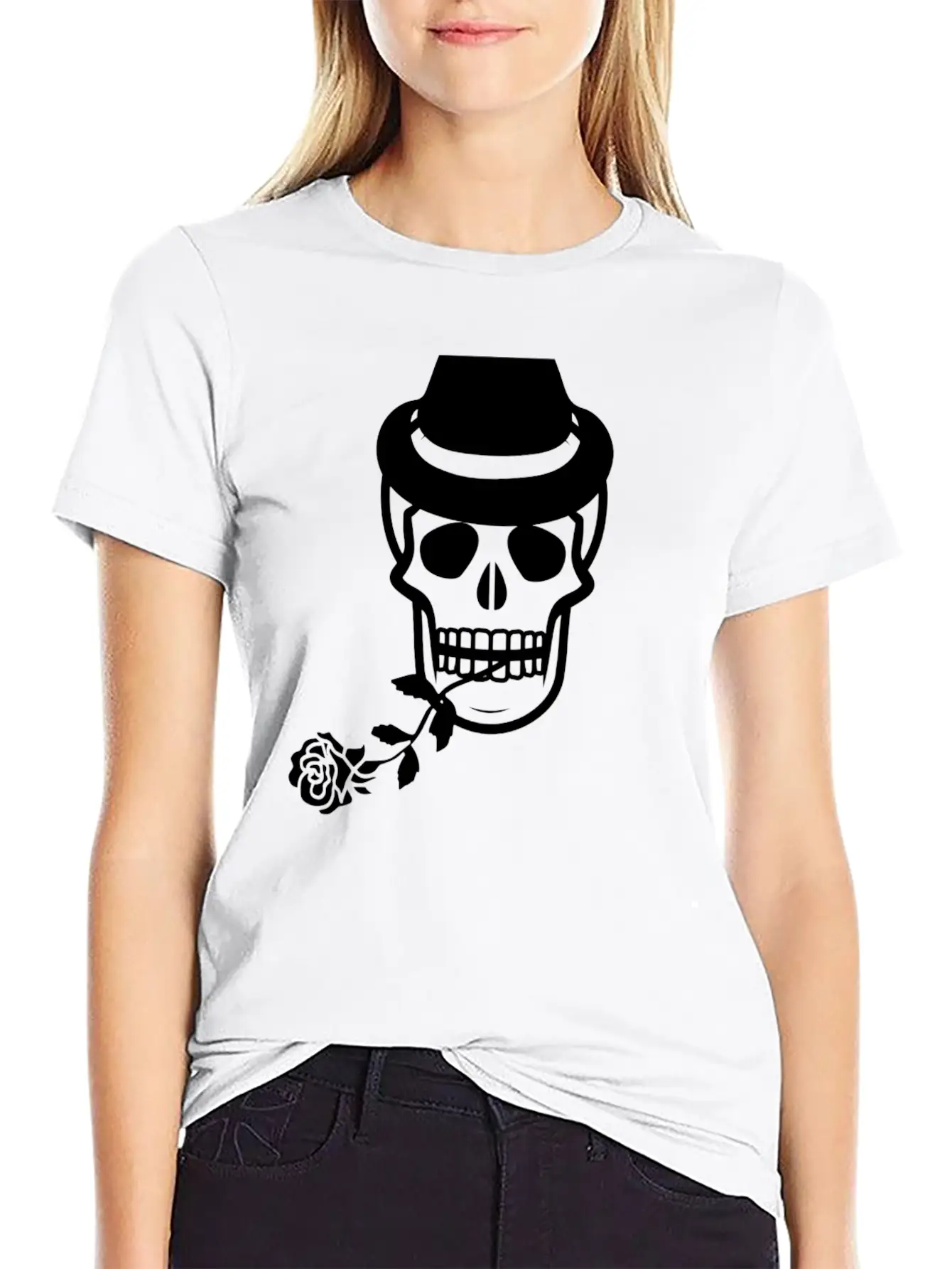 Skull Head With Rose Essential Unisex Summer Tee – Soft Cotton Casual Fit