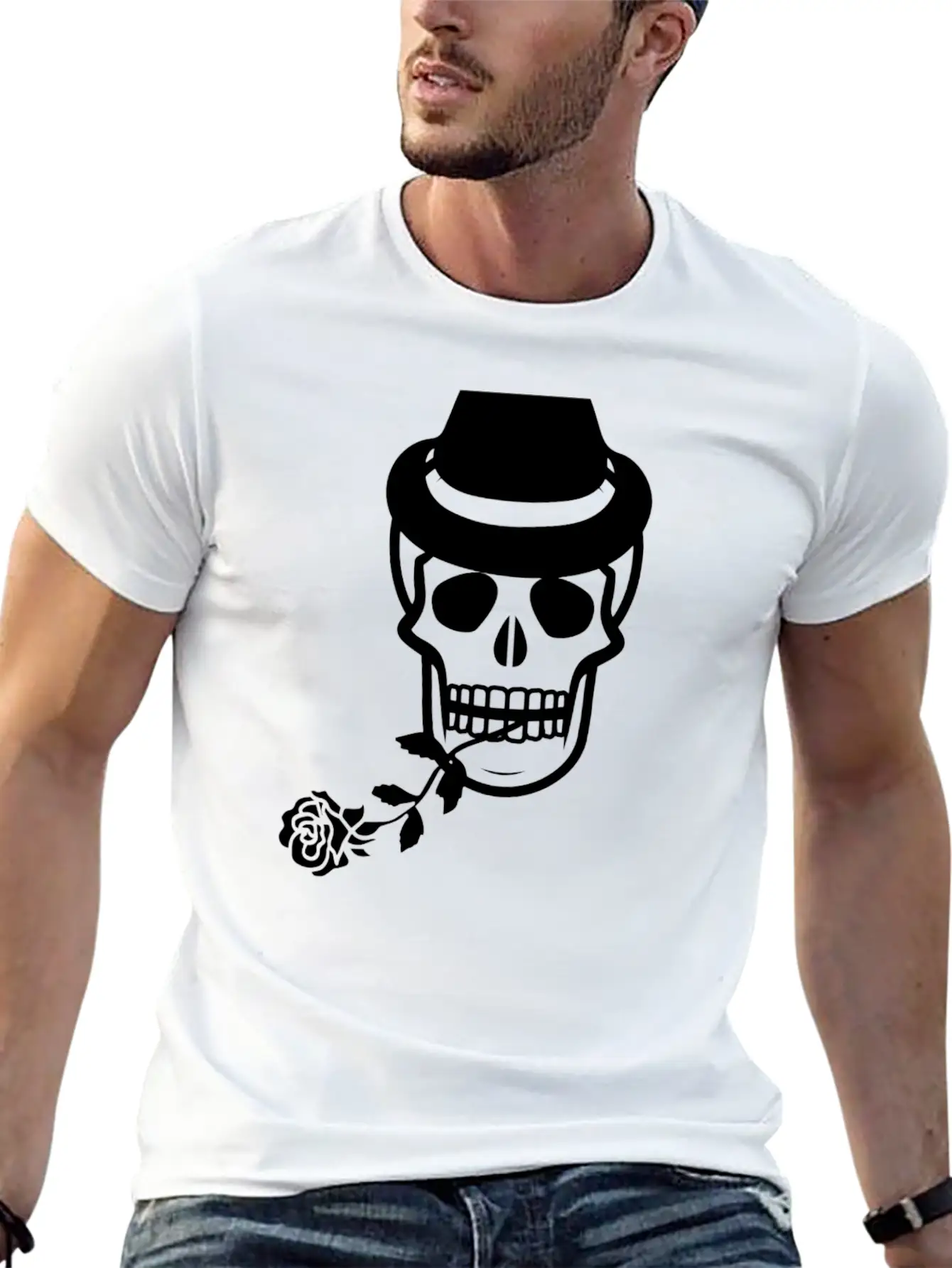Skull Head With Rose Essential Unisex Summer Tee – Soft Cotton Casual Fit