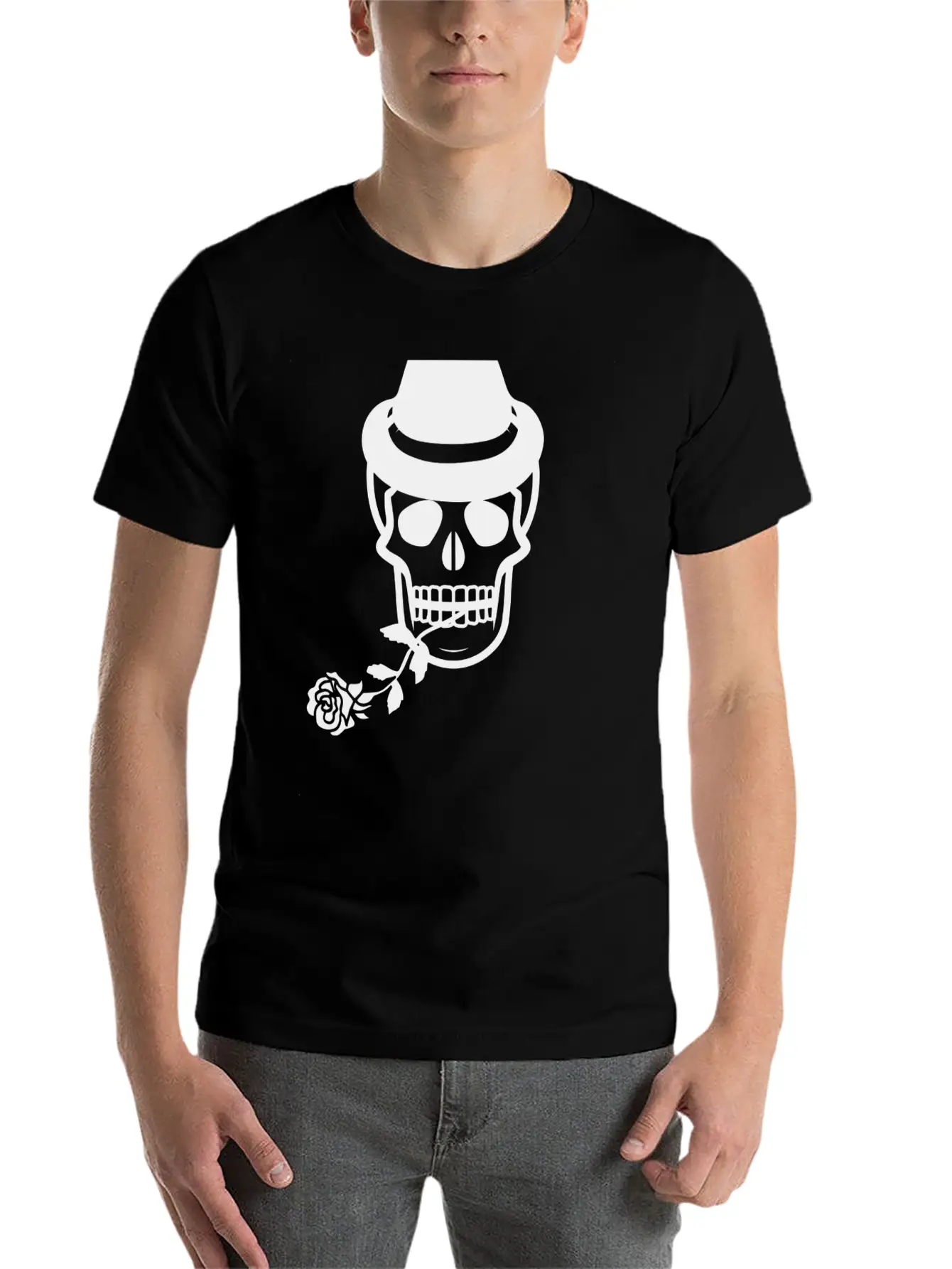 Skull Head With Rose Essential Unisex Summer Tee – Soft Cotton Casual Fit