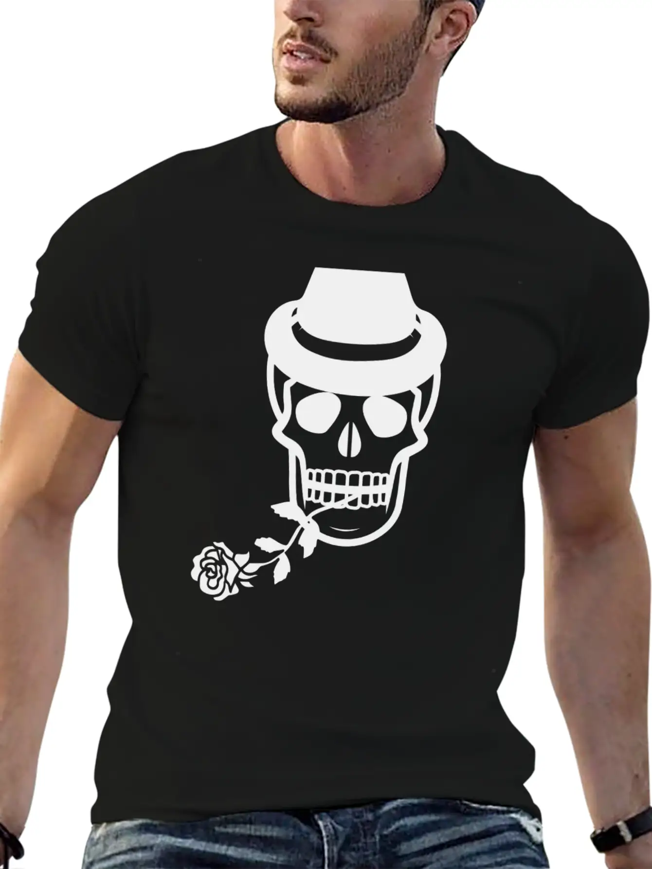 Skull Head With Rose Essential Unisex Summer Tee – Soft Cotton Casual Fit