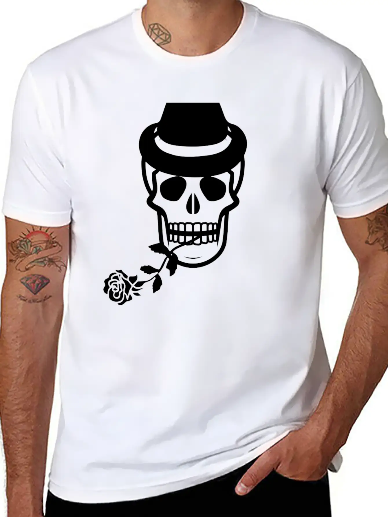 Skull Head With Rose Essential Unisex Summer Tee – Soft Cotton Casual Fit