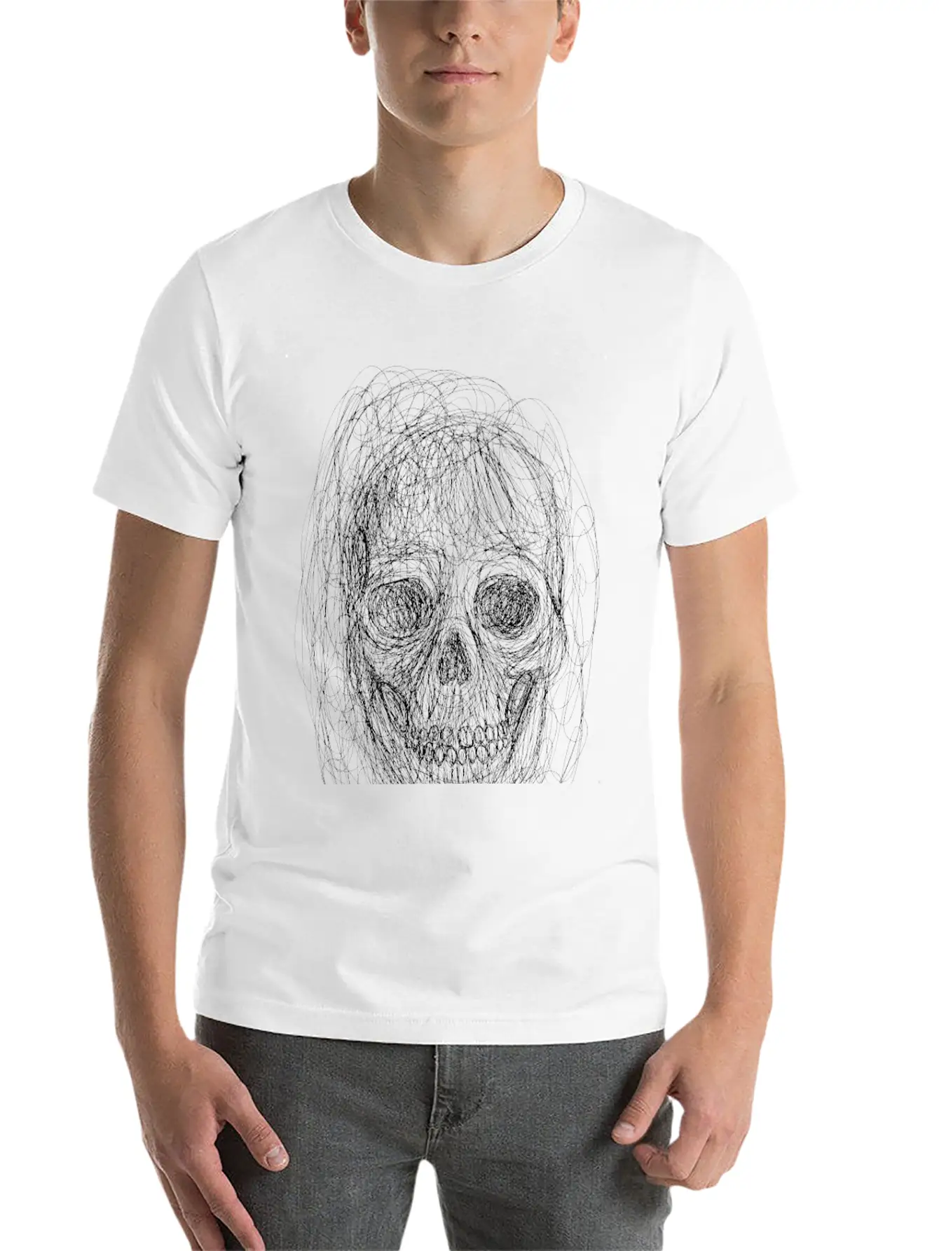 Skull Line Art_ Painted Skull Face Unisex Short Sleeve Soft Cotton T-Shirt – Casual Everyday Wear