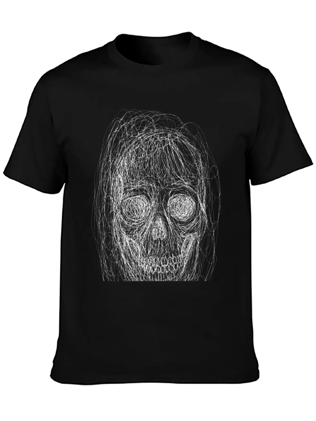 Skull Line Art_ Painted Skull Face Unisex Short Sleeve Soft Cotton T-Shirt – Casual Everyday Wear