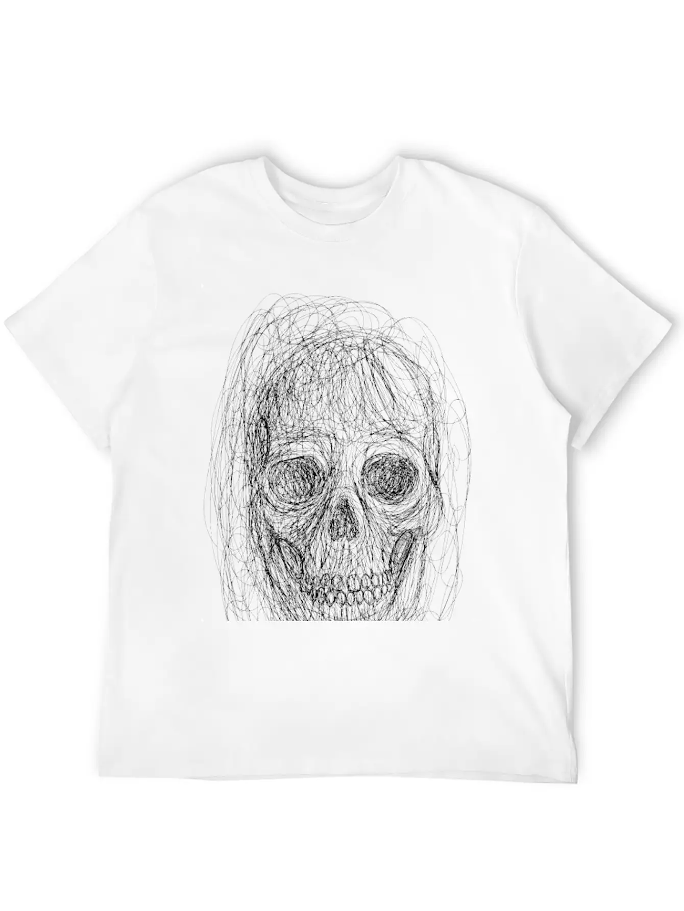 Skull Line Art_ Painted Skull Face Unisex Short Sleeve Soft Cotton T-Shirt – Casual Everyday Wear