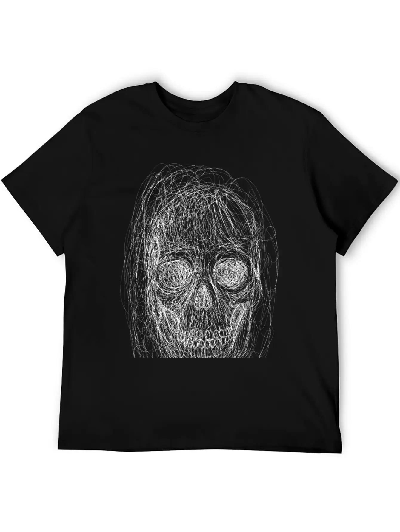 Skull Line Art_ Painted Skull Face Unisex Short Sleeve Soft Cotton T-Shirt – Casual Everyday Wear