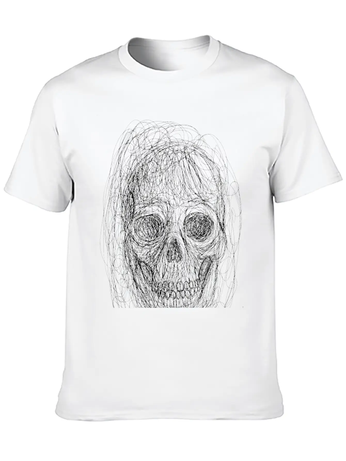 Skull Line Art_ Painted Skull Face Unisex Short Sleeve Soft Cotton T-Shirt – Casual Everyday Wear