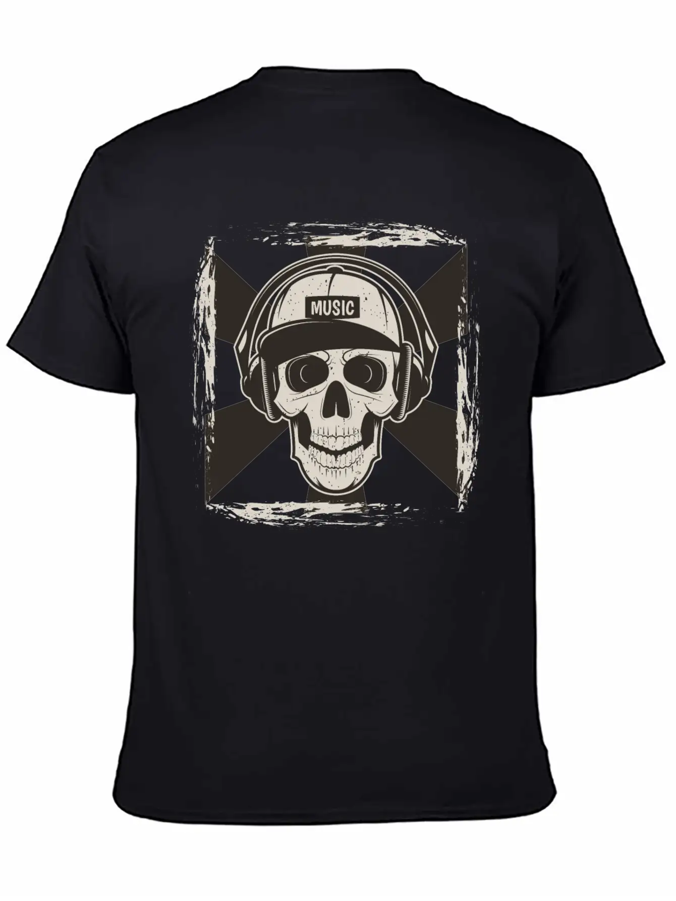 Skull Music I Like Music Happy Song Design Drawing Stylish Everyday T-Shirt – Unisex Basic Cotton Tee