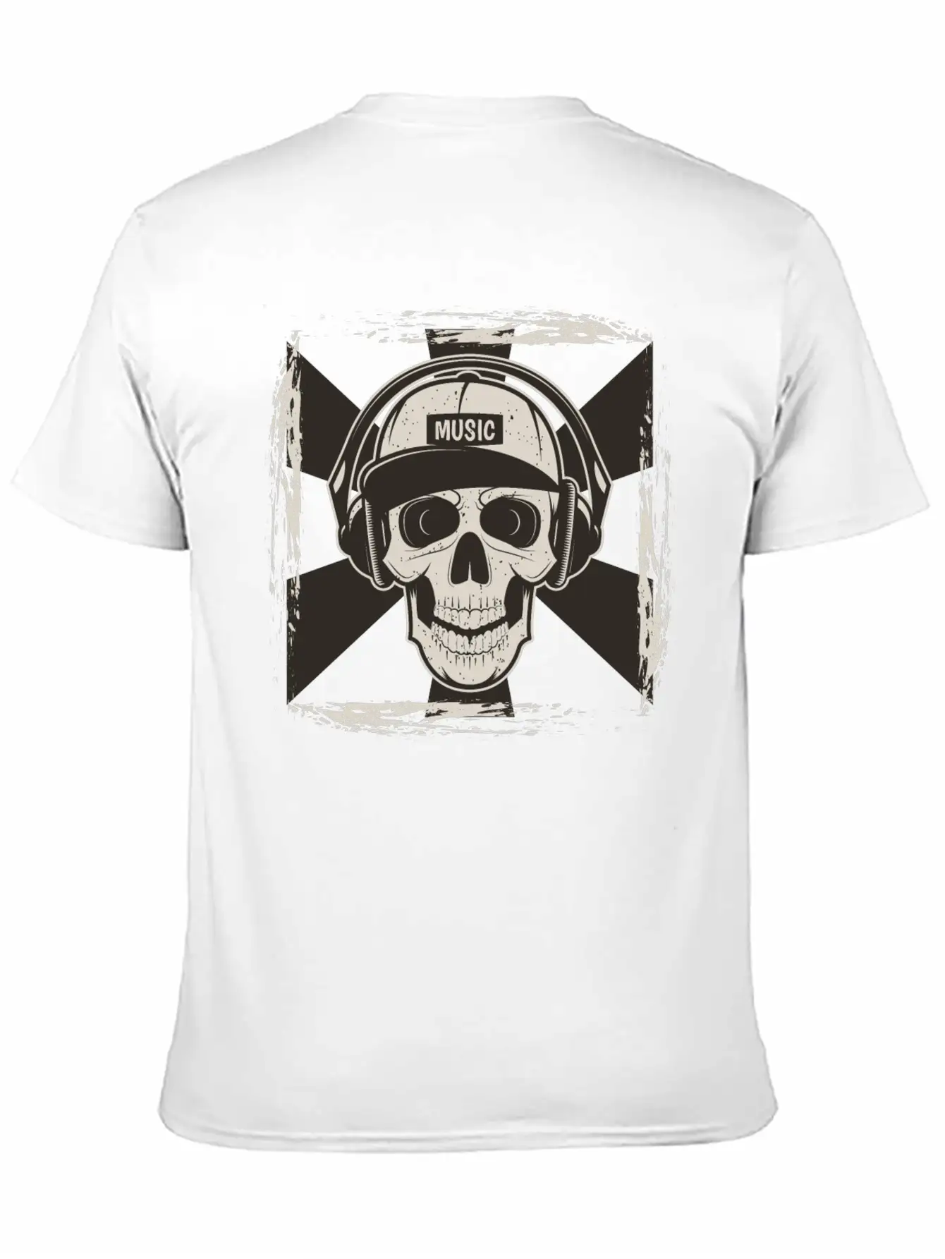 Skull Music I Like Music Happy Song Design Drawing Stylish Everyday T-Shirt – Unisex Basic Cotton Tee