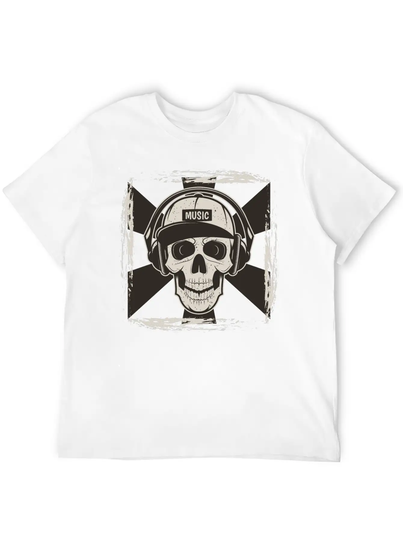 Skull Music I Like Music Happy Song Design Drawing Stylish Everyday T-Shirt – Unisex Basic Cotton Tee