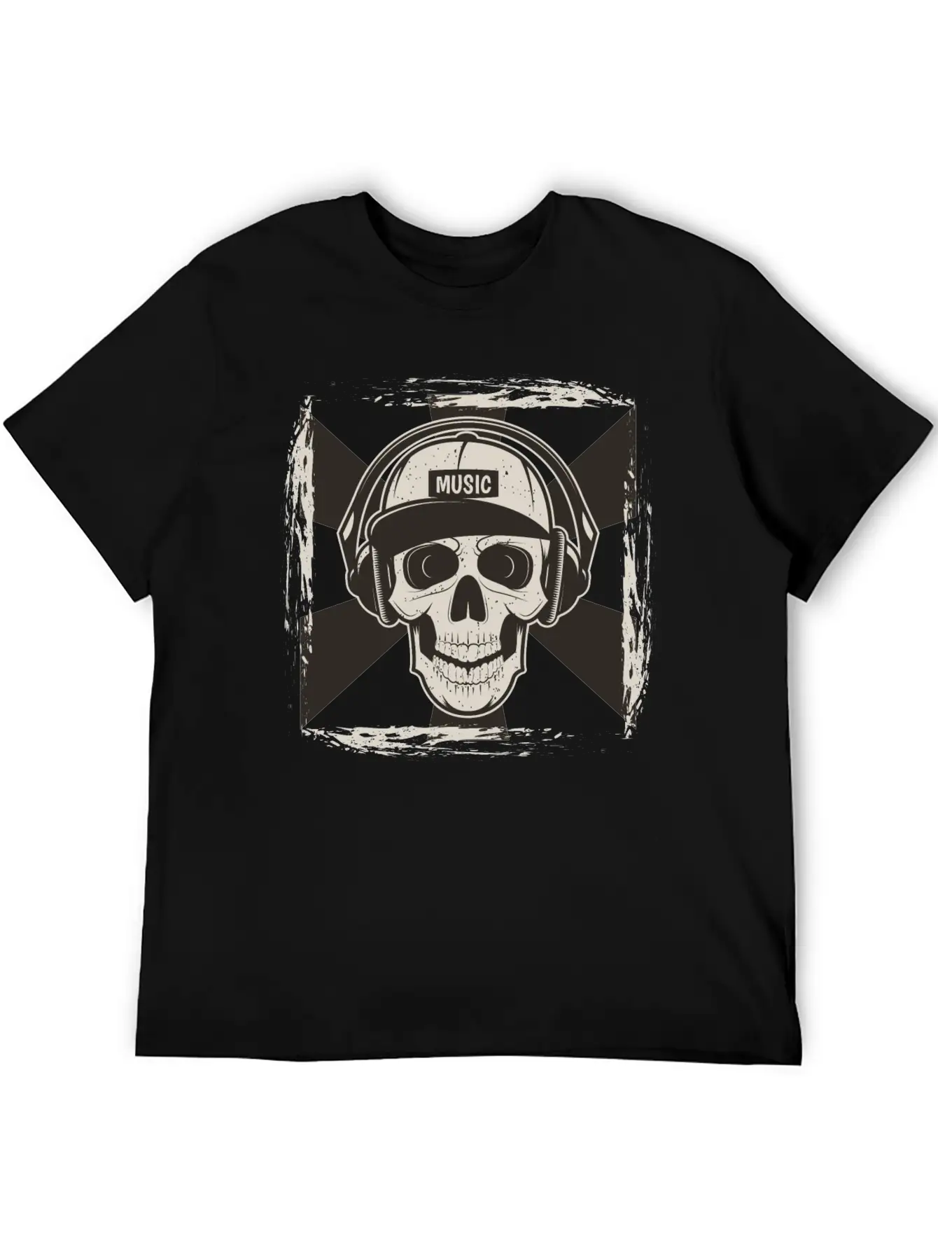 Skull Music I Like Music Happy Song Design Drawing Stylish Everyday T-Shirt – Unisex Basic Cotton Tee