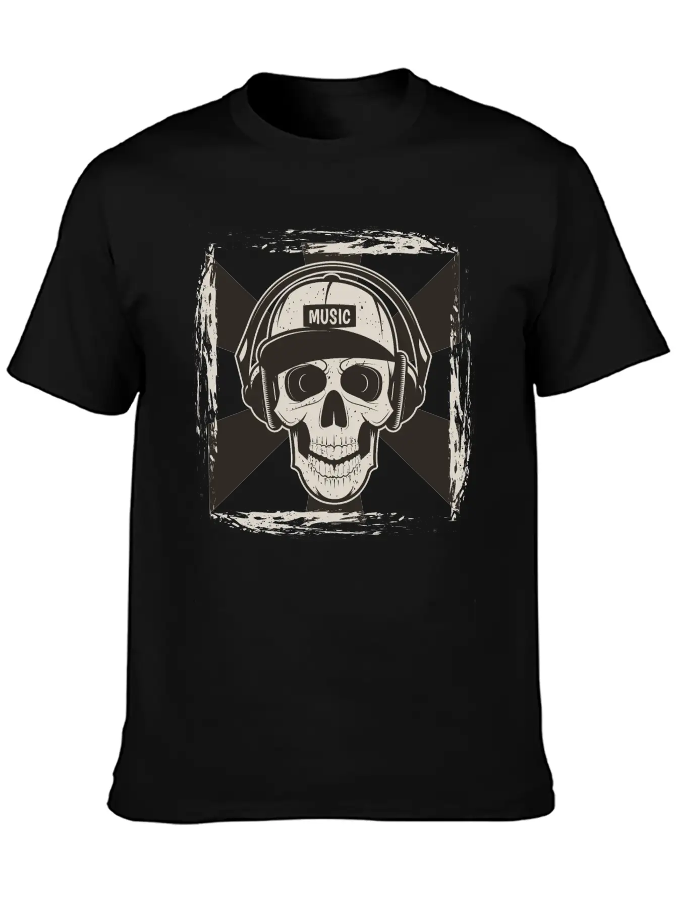 Skull Music I Like Music Happy Song Design Drawing Stylish Everyday T-Shirt – Unisex Basic Cotton Tee