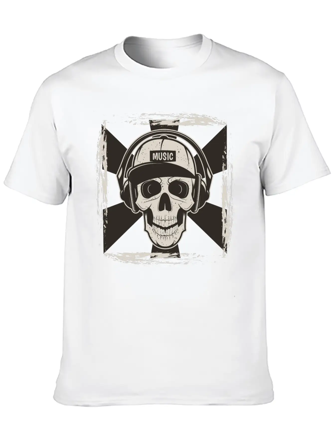 Skull Music I Like Music Happy Song Design Drawing Stylish Everyday T-Shirt – Unisex Basic Cotton Tee