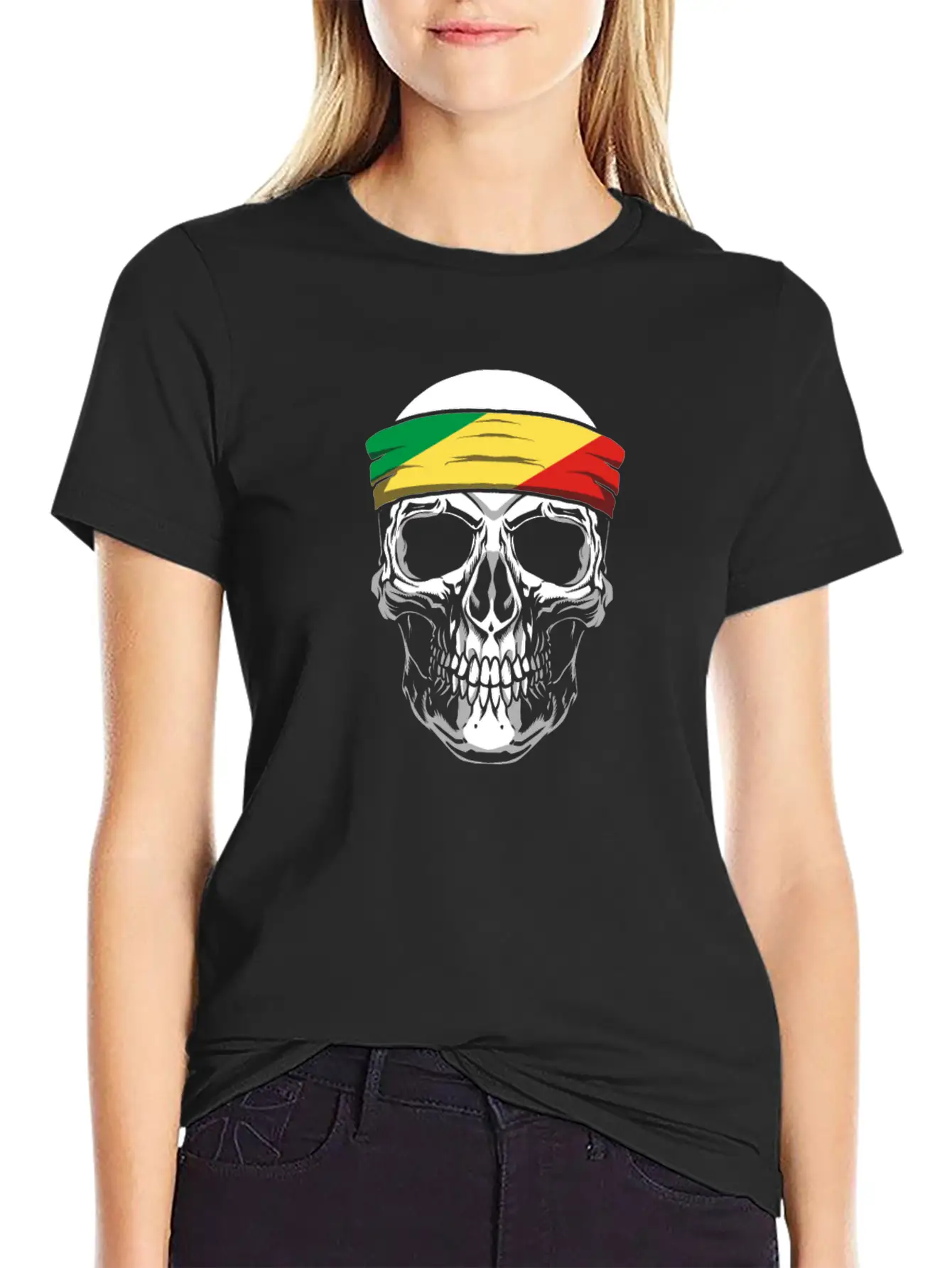 Skull Nationality Country Flag Stylish Everyday T-Shirt – Unisex Basic Cotton Tee