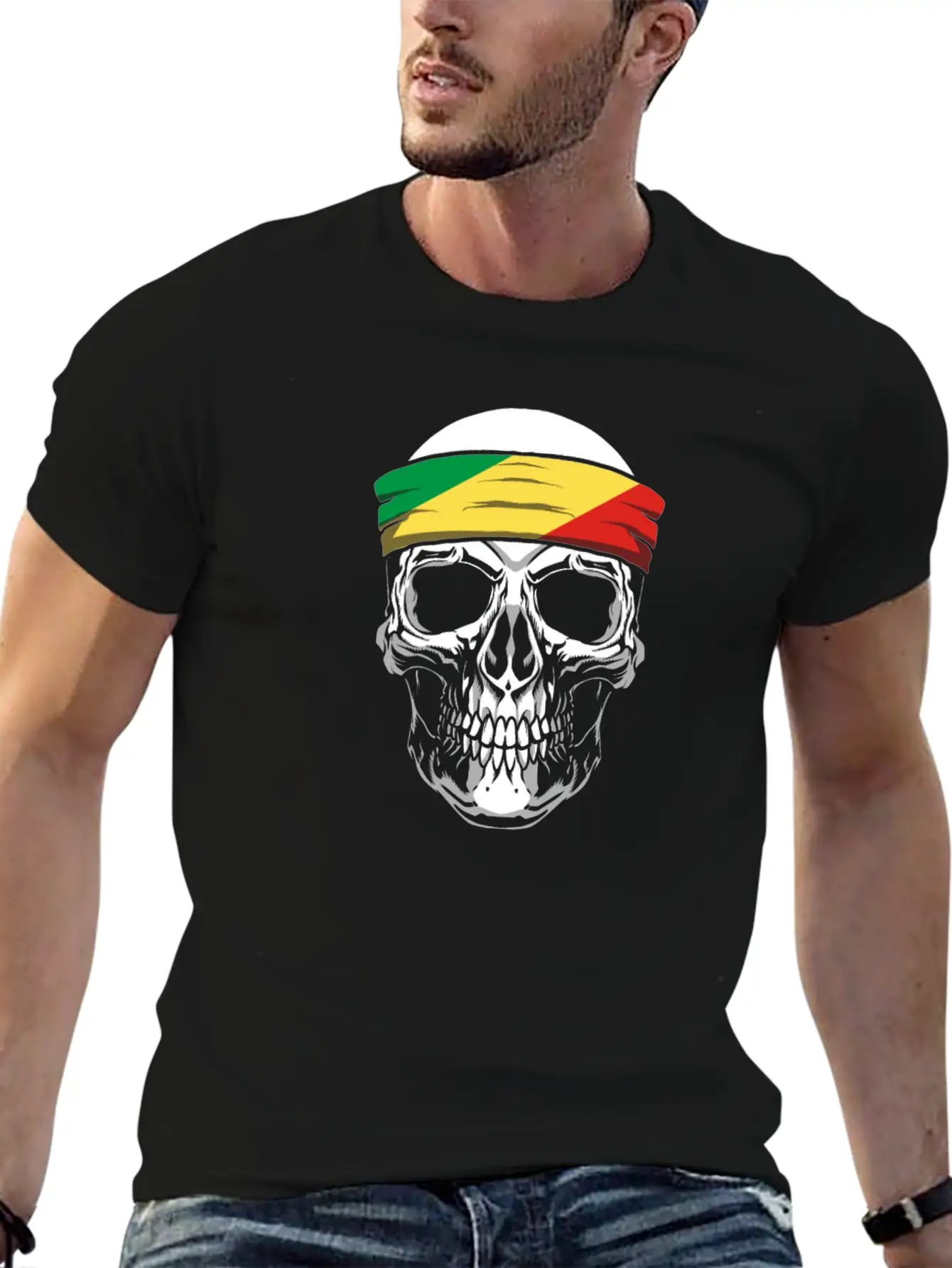 Skull Nationality Country Flag Stylish Everyday T-Shirt – Unisex Basic Cotton Tee