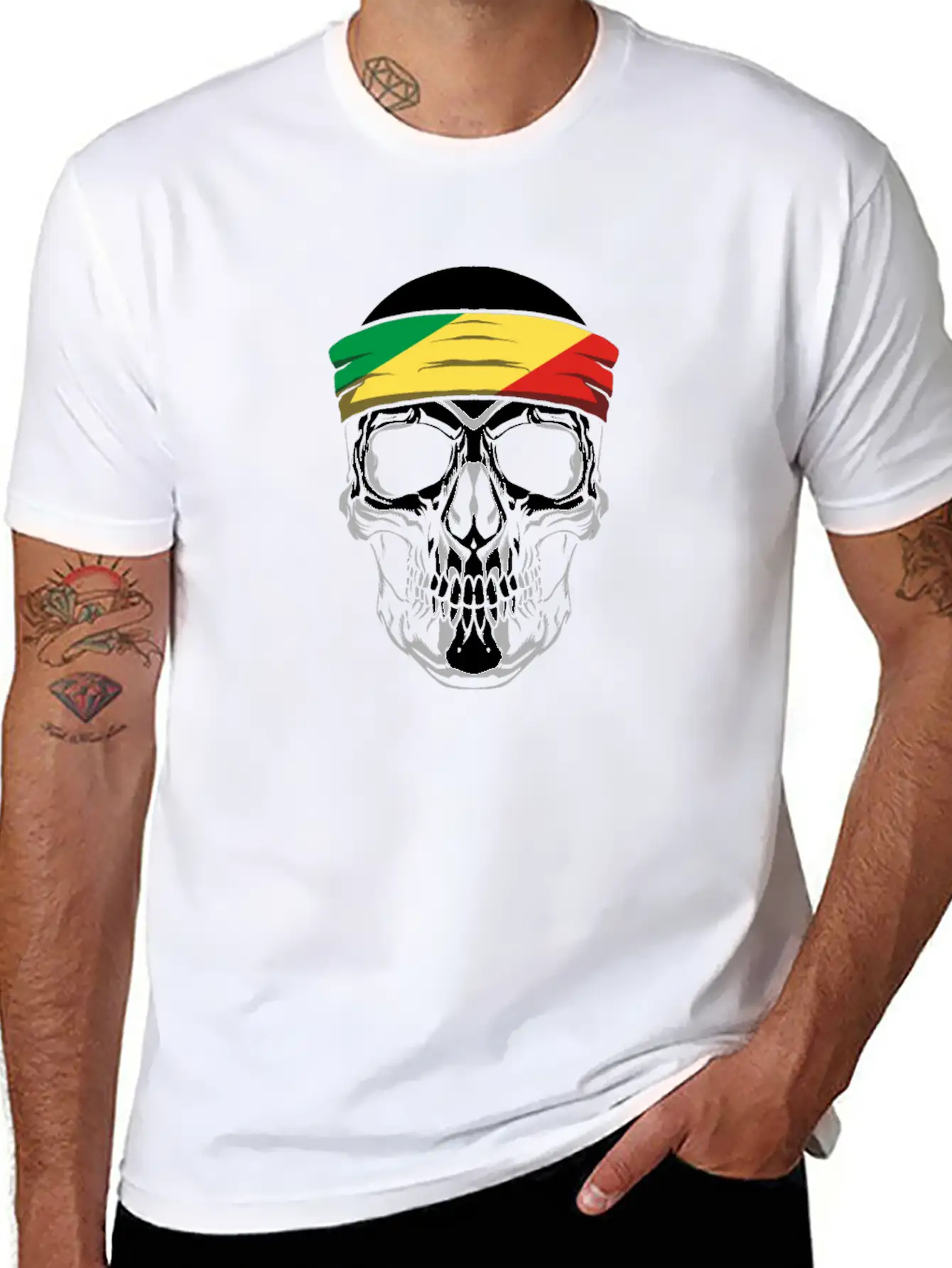 Skull Nationality Country Flag Stylish Everyday T-Shirt – Unisex Basic Cotton Tee