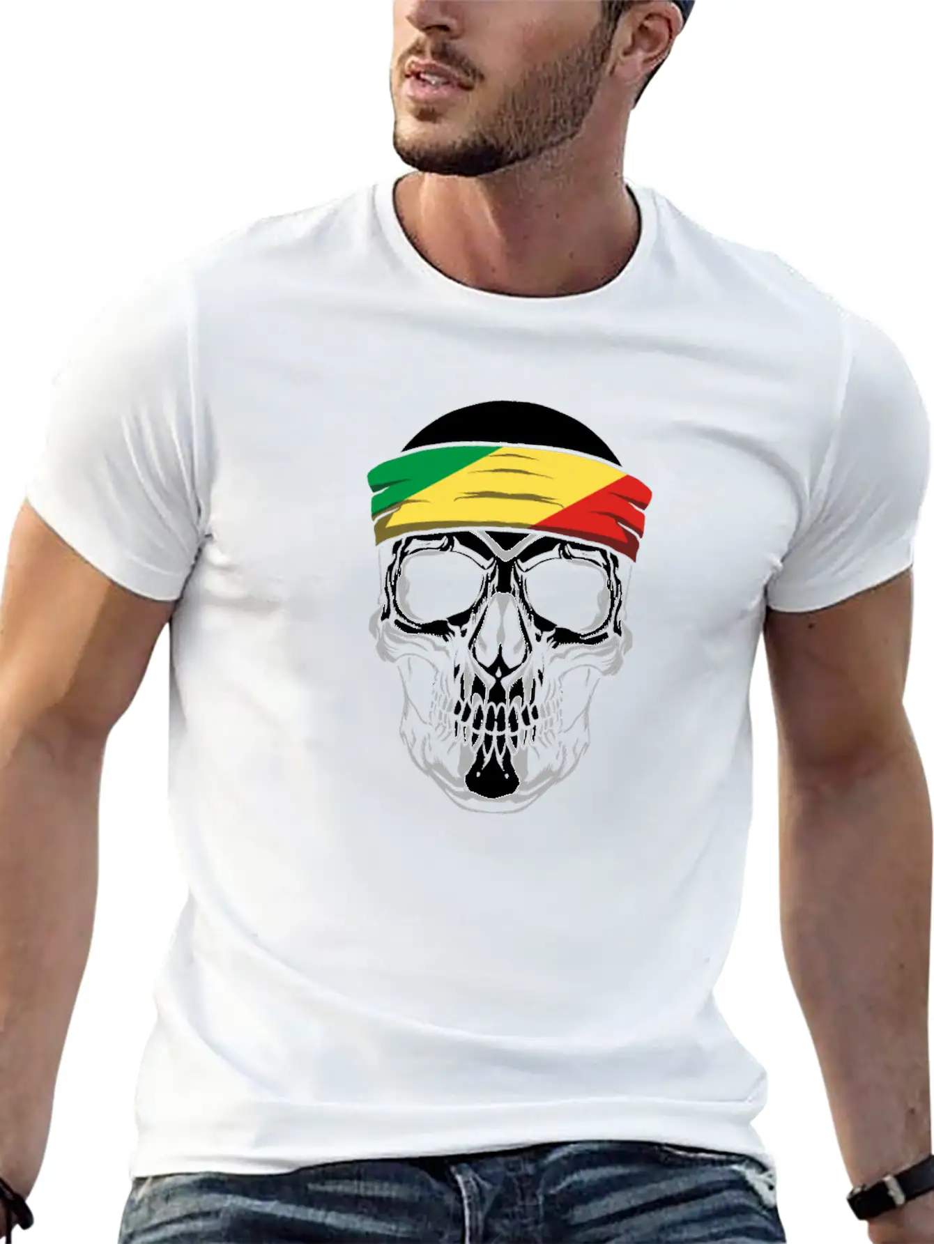 Skull Nationality Country Flag Stylish Everyday T-Shirt – Unisex Basic Cotton Tee