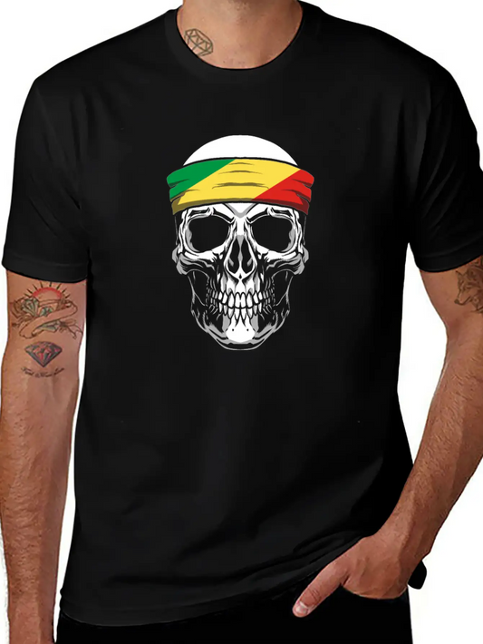 Skull Nationality Country Flag Stylish Everyday T-Shirt – Unisex Basic Cotton Tee