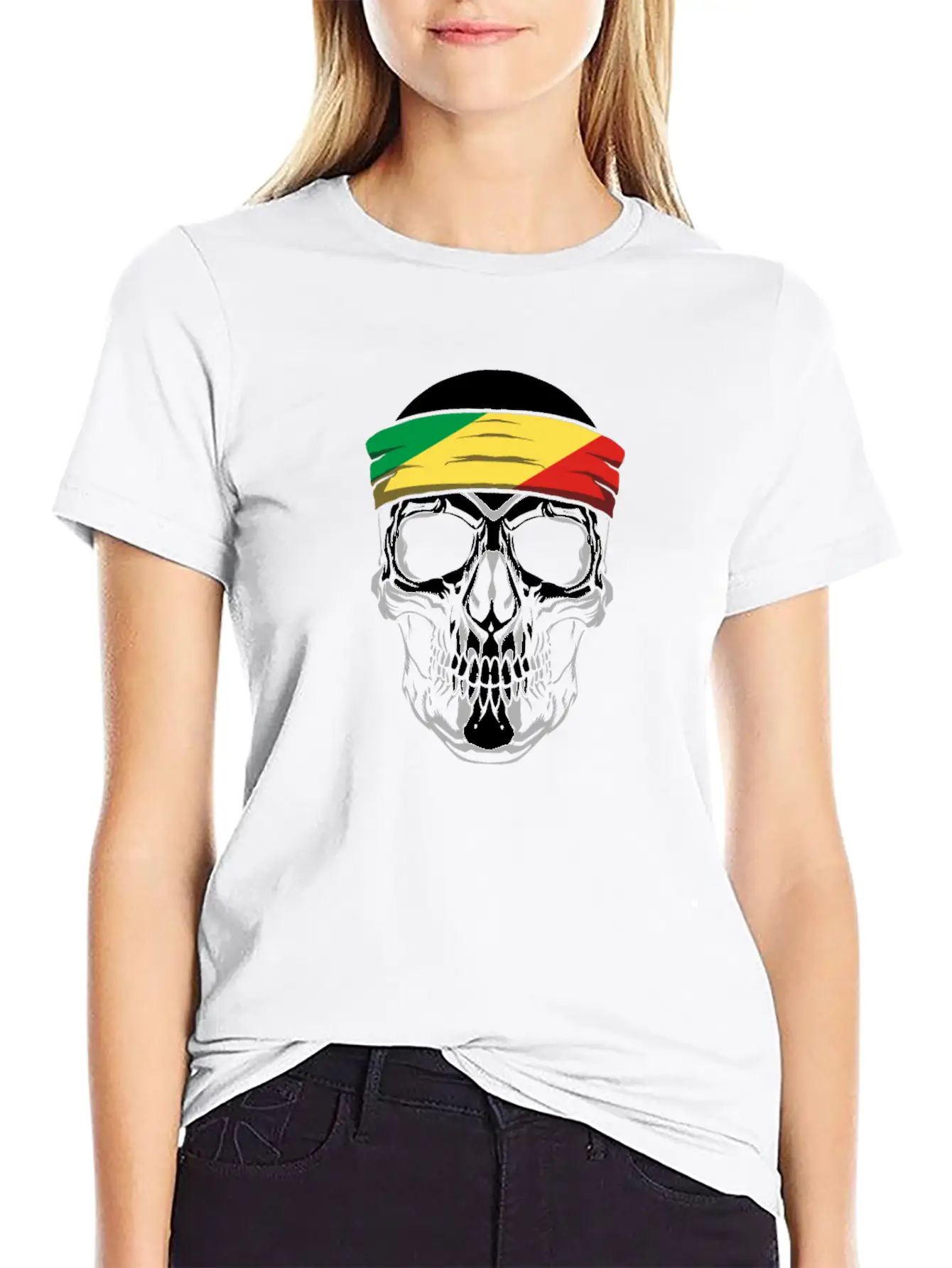 Skull Nationality Country Flag Stylish Everyday T-Shirt – Unisex Basic Cotton Tee