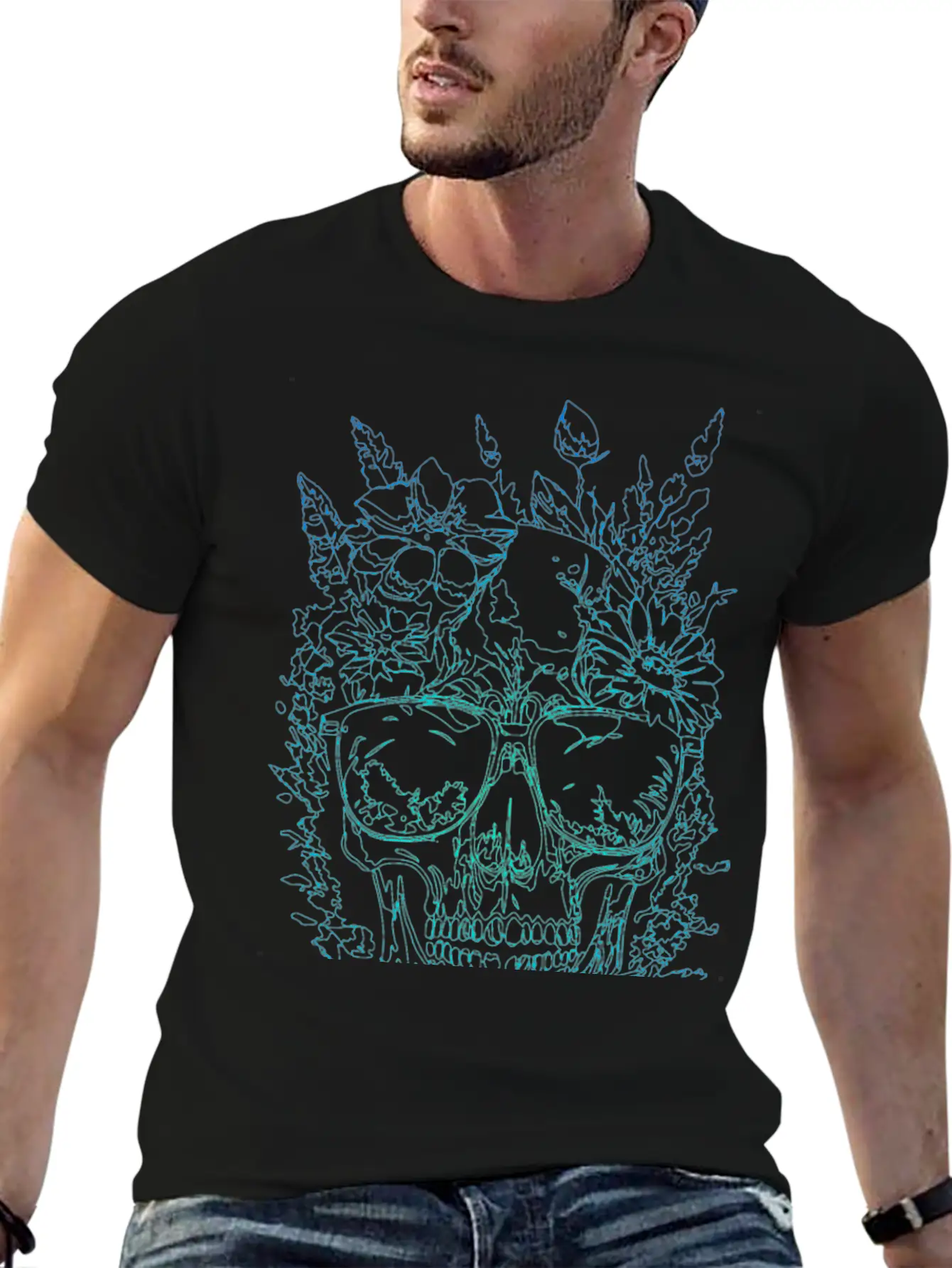 Skull Neon Green Stylish Everyday T-Shirt – Unisex Basic Cotton Tee