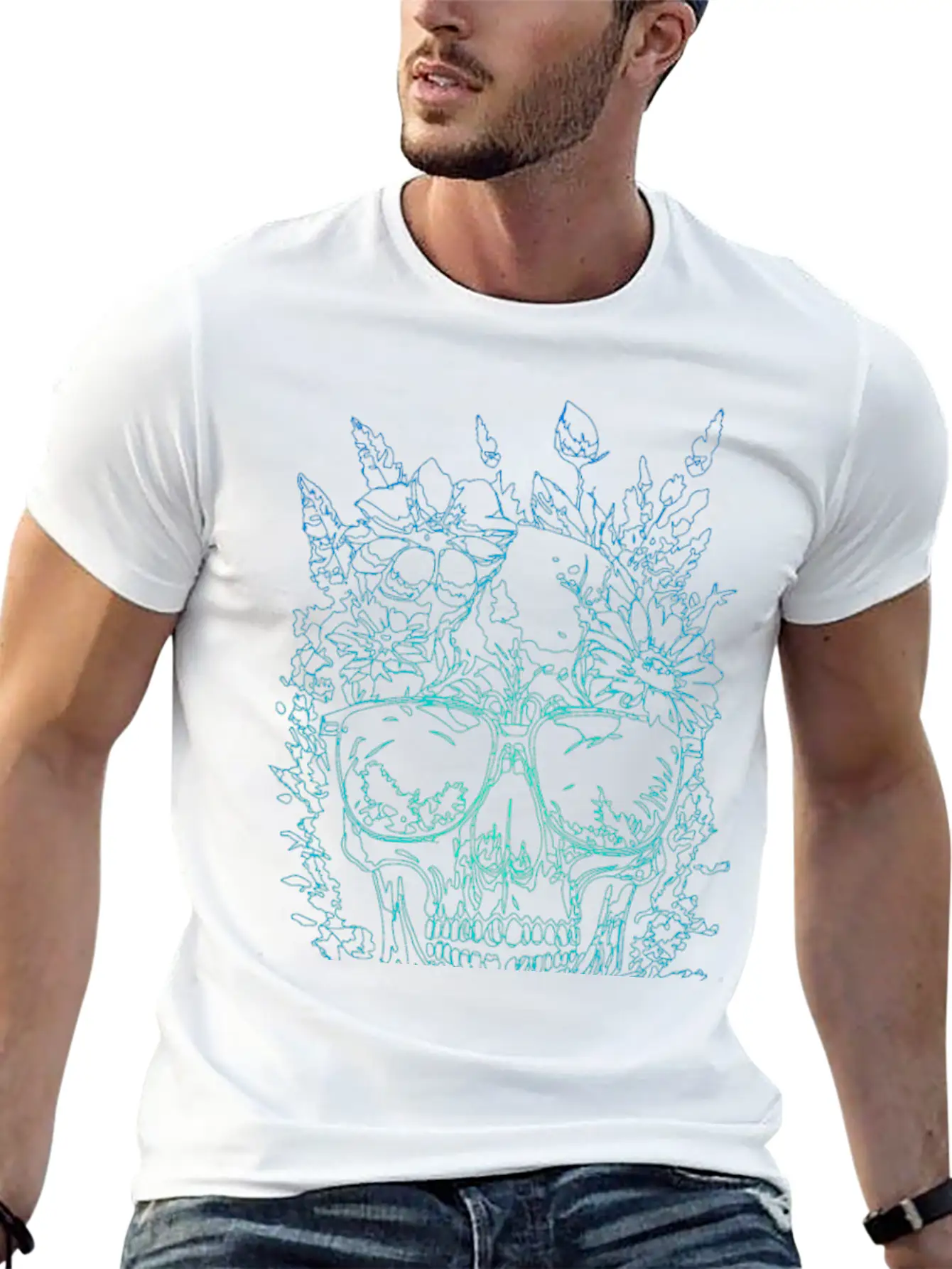 Skull Neon Green Stylish Everyday T-Shirt – Unisex Basic Cotton Tee