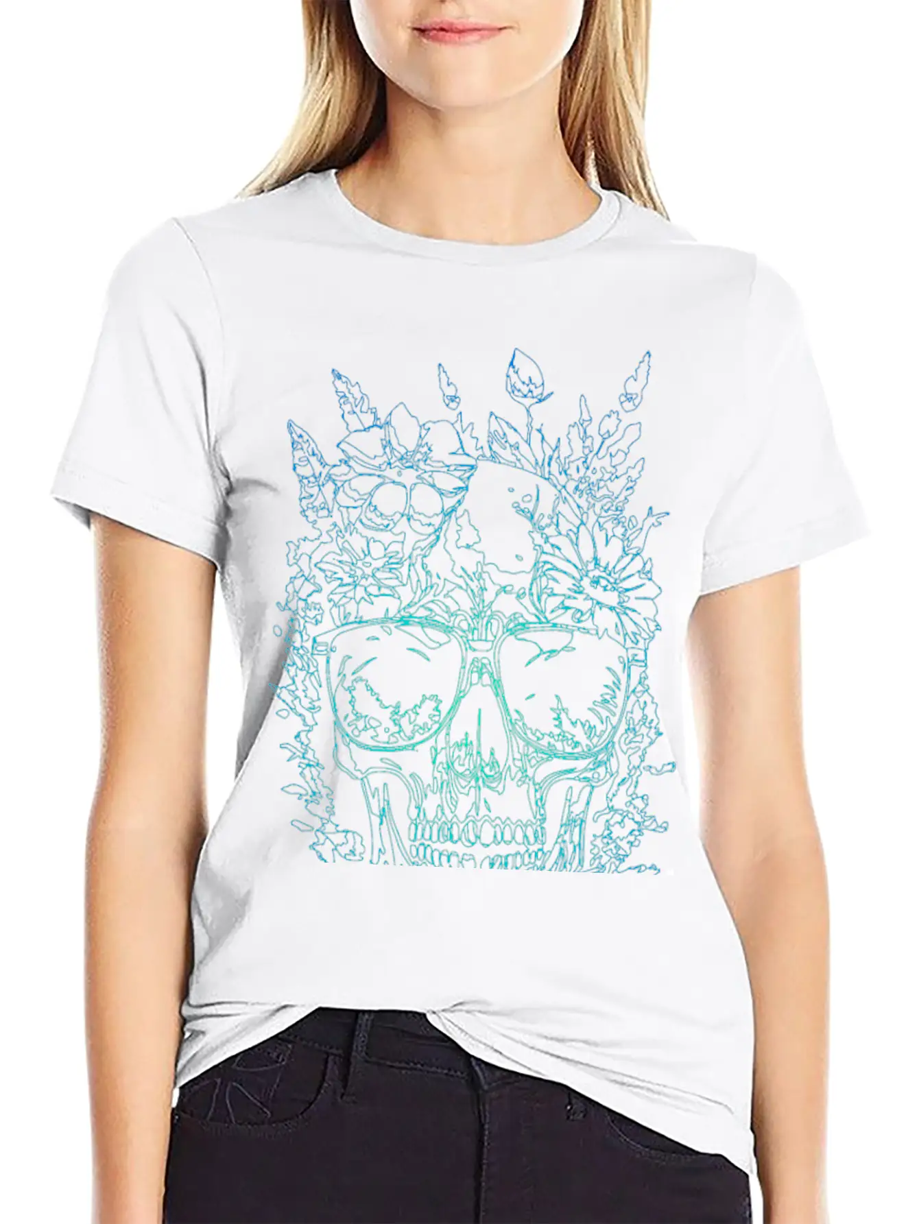 Skull Neon Green Stylish Everyday T-Shirt – Unisex Basic Cotton Tee