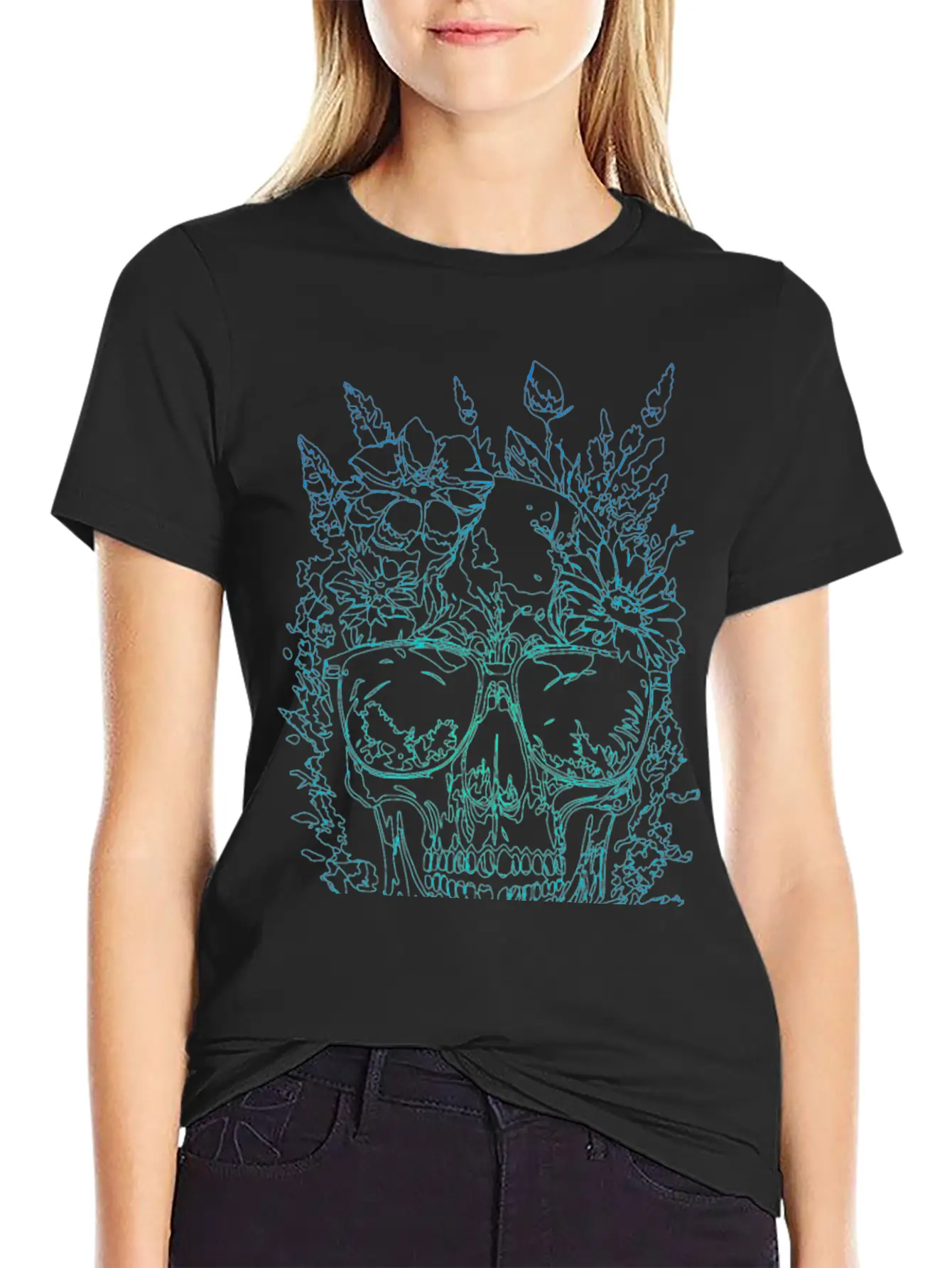 Skull Neon Green Stylish Everyday T-Shirt – Unisex Basic Cotton Tee