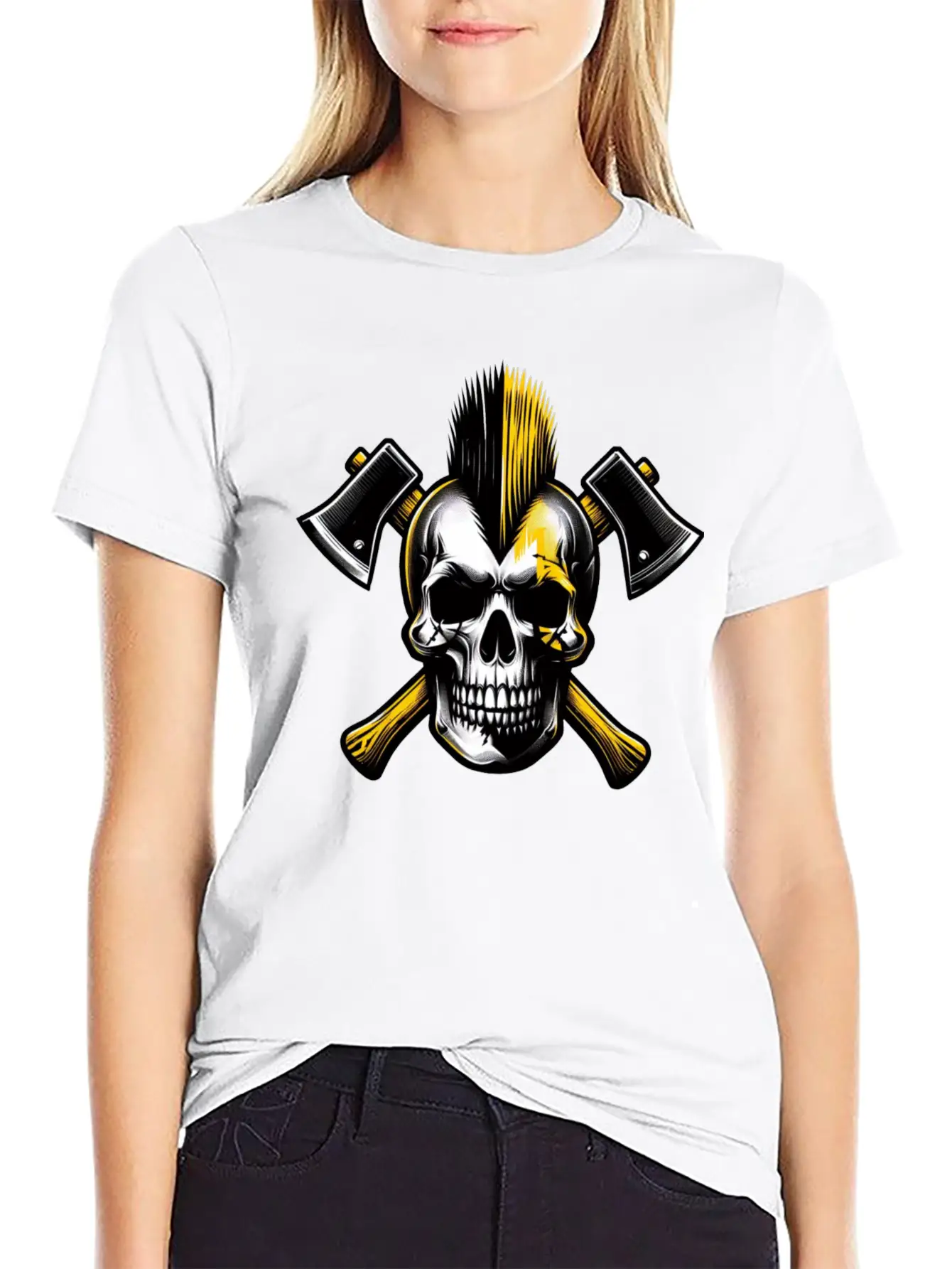 Skull Punk Yellow Basic Graphic T-Shirt – Daily Comfort In Soft Cotton