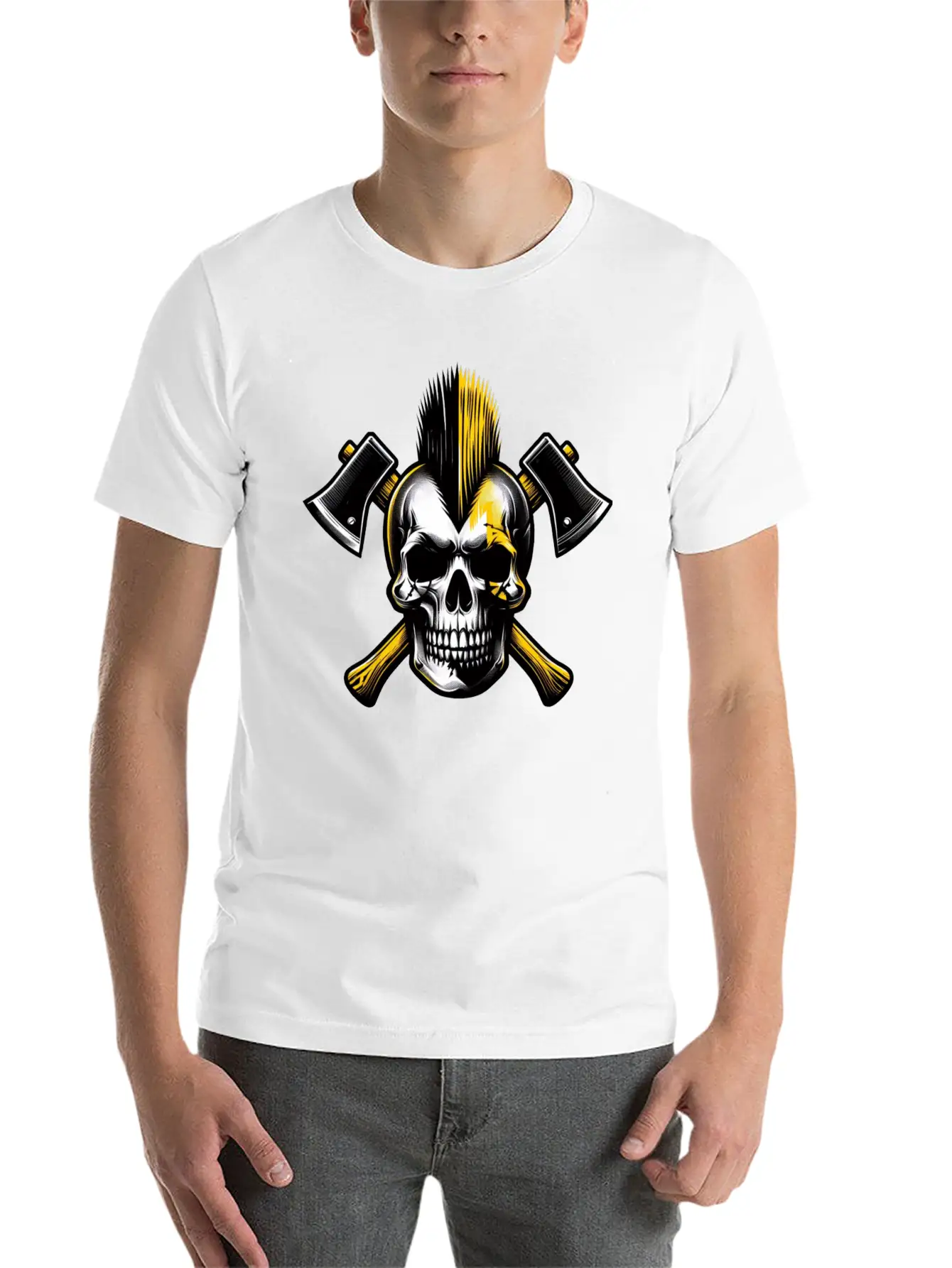 Skull Punk Yellow Basic Graphic T-Shirt – Daily Comfort In Soft Cotton