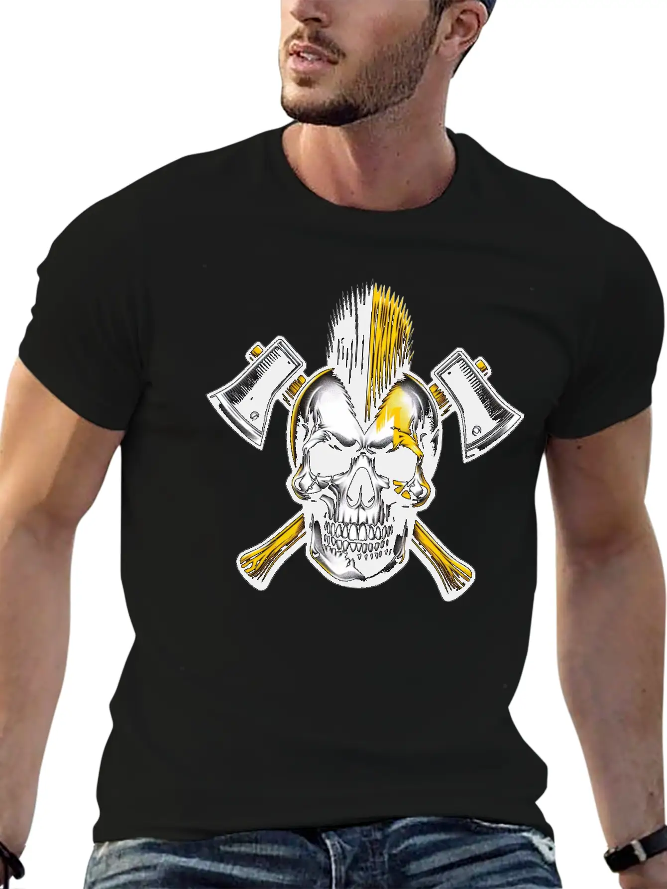 Skull Punk Yellow Basic Graphic T-Shirt – Daily Comfort In Soft Cotton
