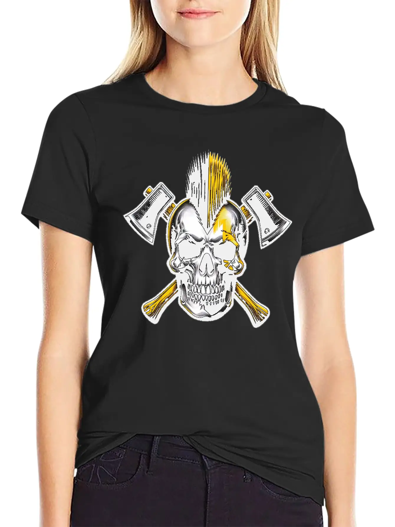 Skull Punk Yellow Basic Graphic T-Shirt – Daily Comfort In Soft Cotton
