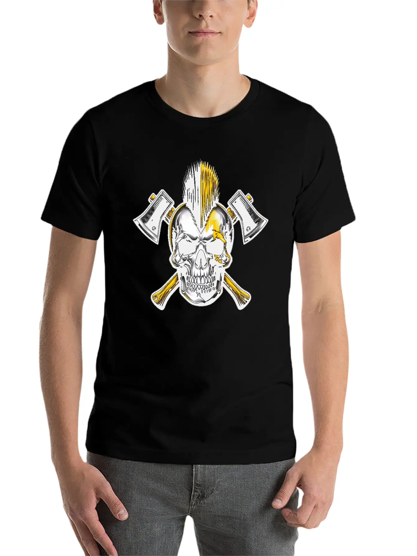 Skull Punk Yellow Basic Graphic T-Shirt – Daily Comfort In Soft Cotton