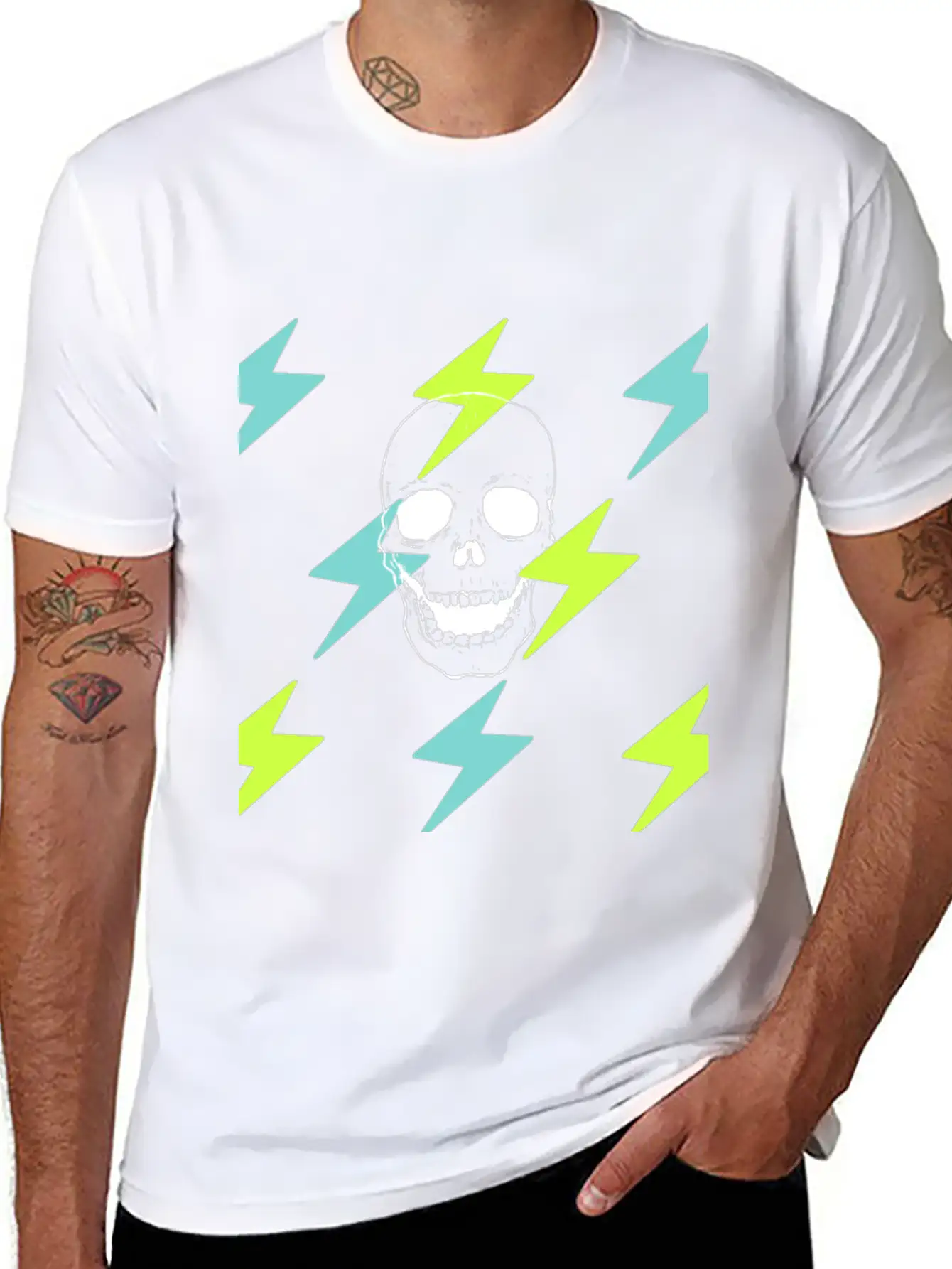 Skulls And Lightning Stylish Everyday T-Shirt – Unisex Basic Cotton Tee
