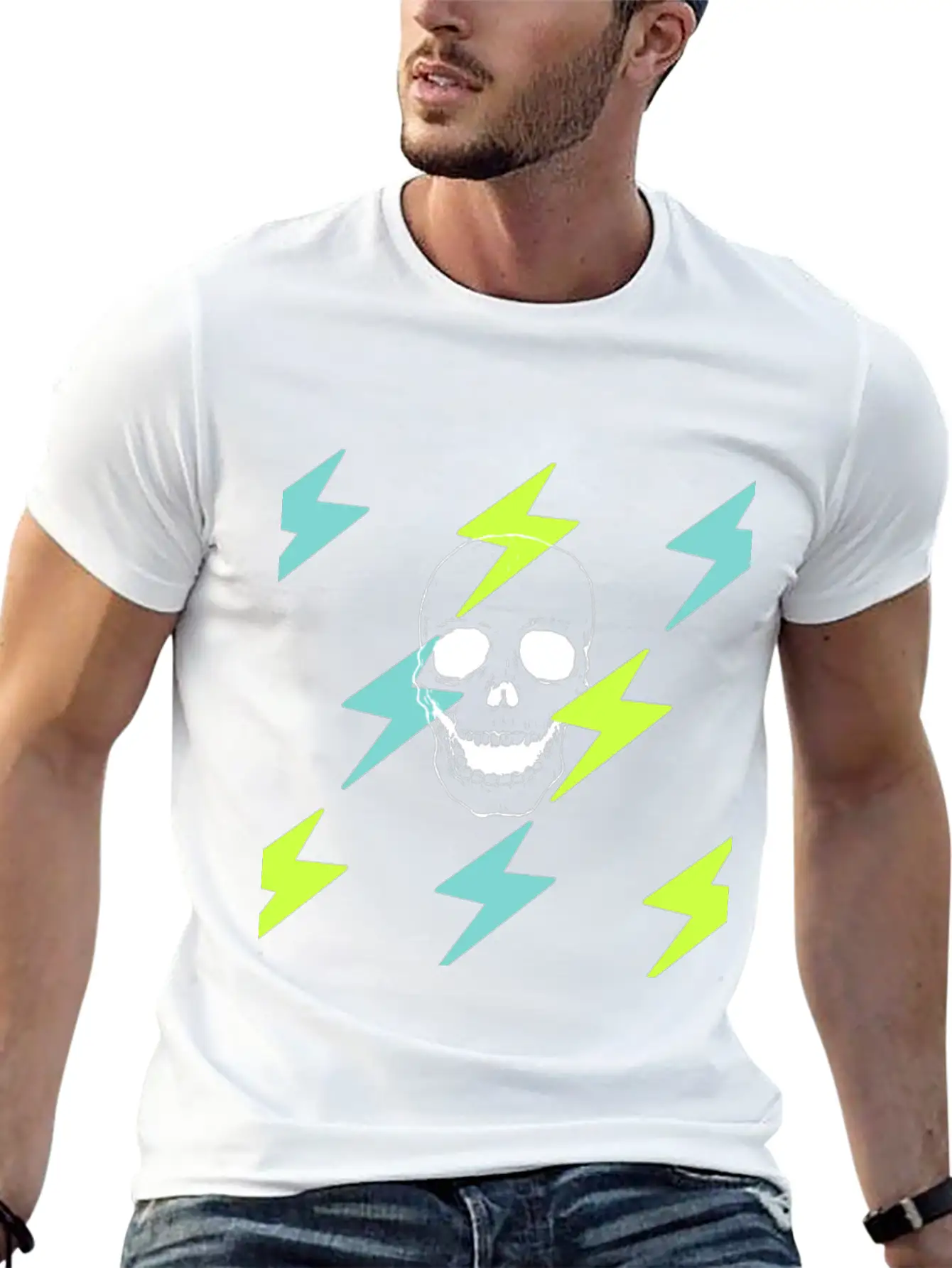 Skulls And Lightning Stylish Everyday T-Shirt – Unisex Basic Cotton Tee