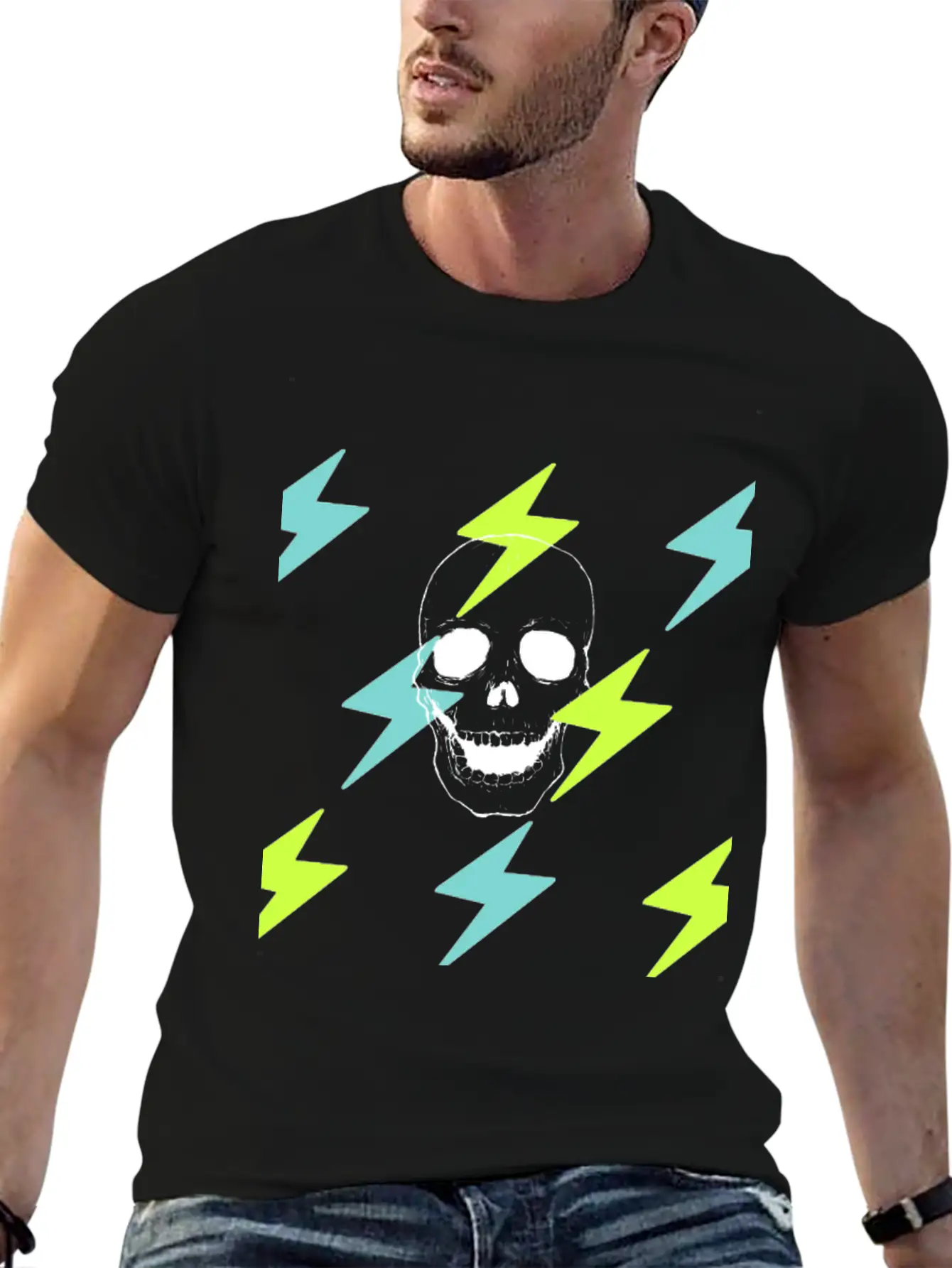 Skulls And Lightning Stylish Everyday T-Shirt – Unisex Basic Cotton Tee